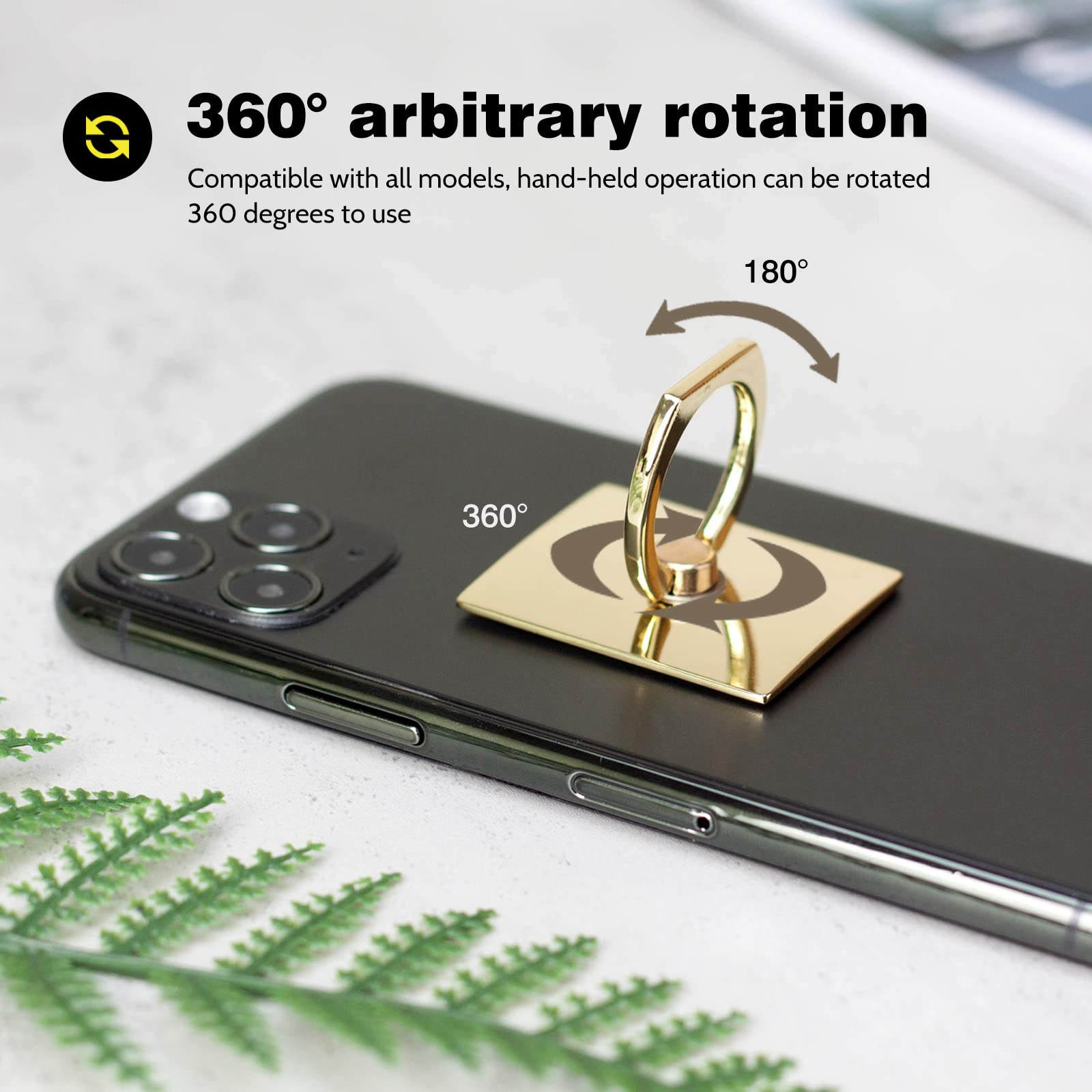 [2 Pack] Square Sparkling Cell Phone Ring Holder Stand,360 Degree Rotation and 180 DegreeAdjustable Finger Ring Kickstand with Polished Metal Phone - View 2 of 7