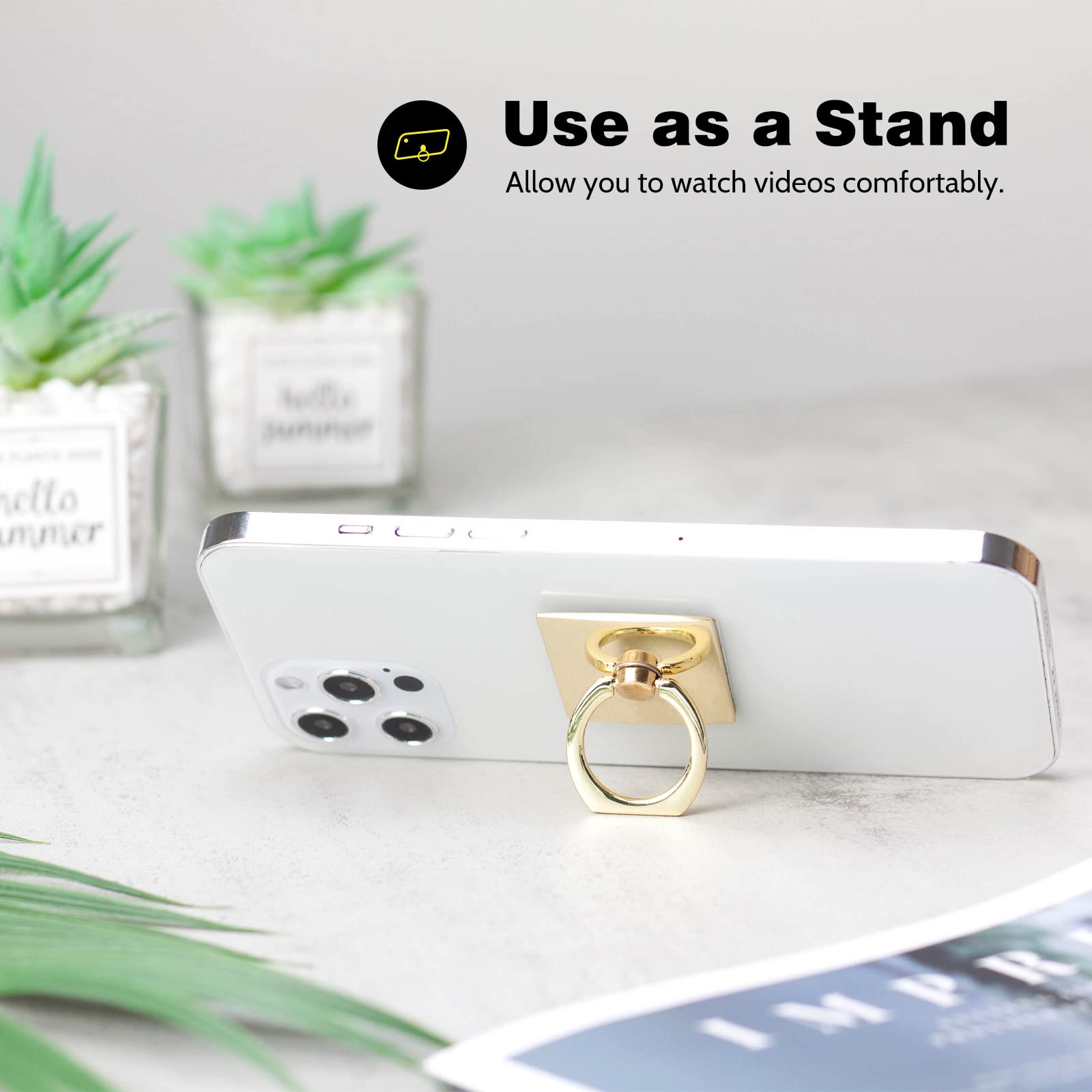 [2 Pack] Square Sparkling Cell Phone Ring Holder Stand,360 Degree Rotation and 180 DegreeAdjustable Finger Ring Kickstand with Polished Metal Phone - View 3 of 7