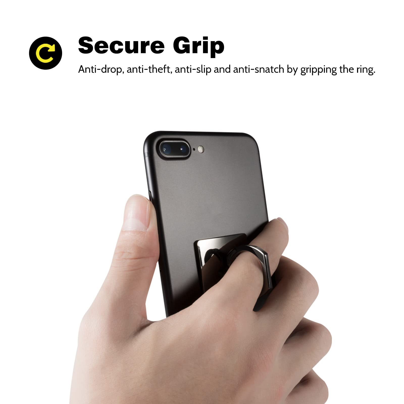 [2 Pack] Square Sparkling Cell Phone Ring Holder Stand,360 Degree Rotation and 180 DegreeAdjustable Finger Ring Kickstand with Polished Metal Phone - View 4 of 7