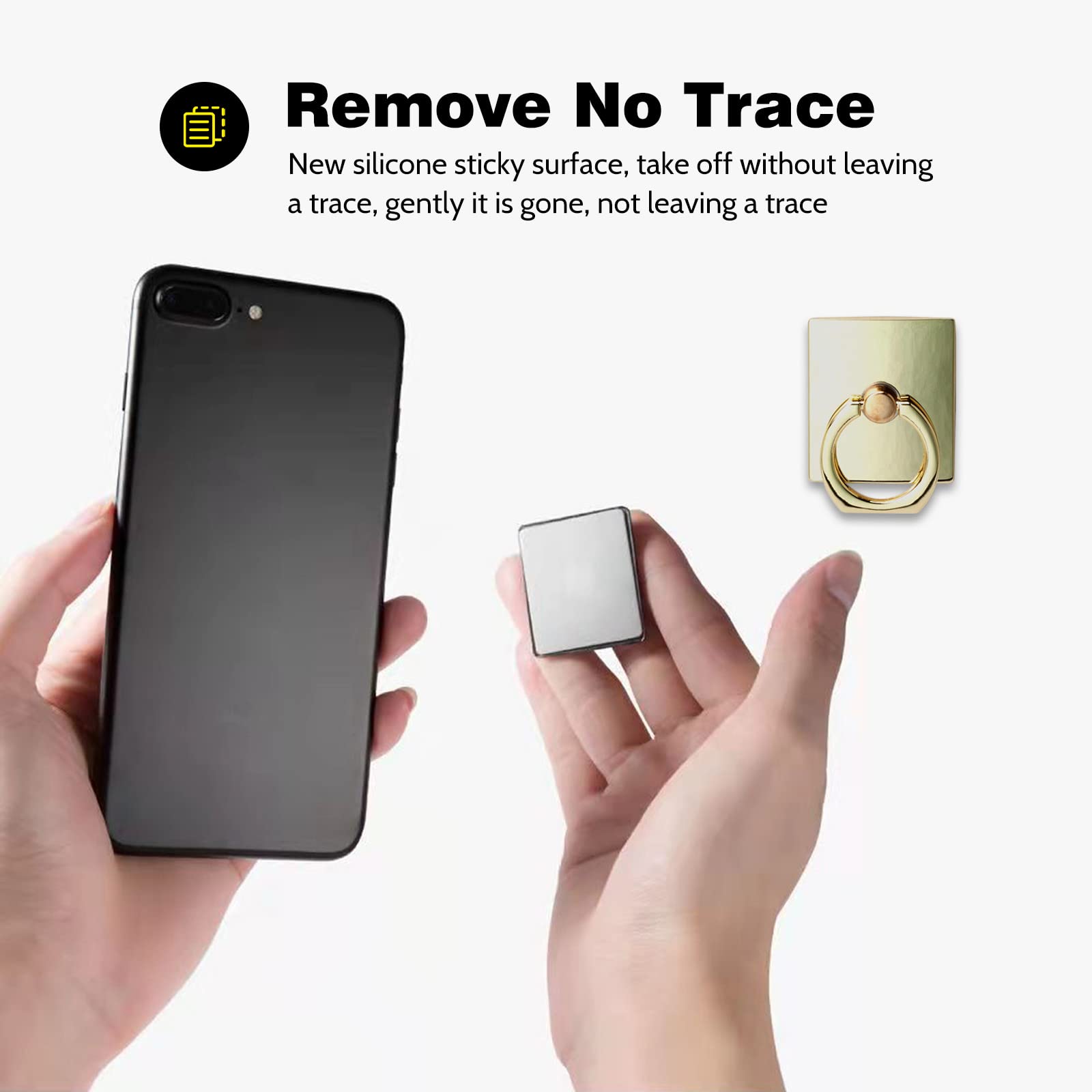 [2 Pack] Square Sparkling Cell Phone Ring Holder Stand,360 Degree Rotation and 180 DegreeAdjustable Finger Ring Kickstand with Polished Metal Phone - View 5 of 7