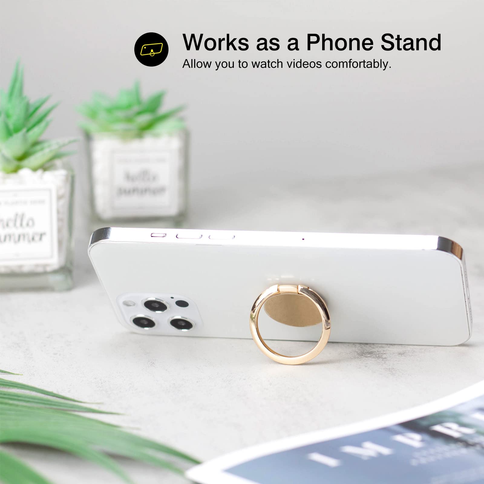 [2 Pack] Small Round Sparkling Cell Phone Ring Holder Stand,360 Degree Rotation and 180 Degree Adjustable Finger Ring Kickstand with Polished Metal - View 4 of 7