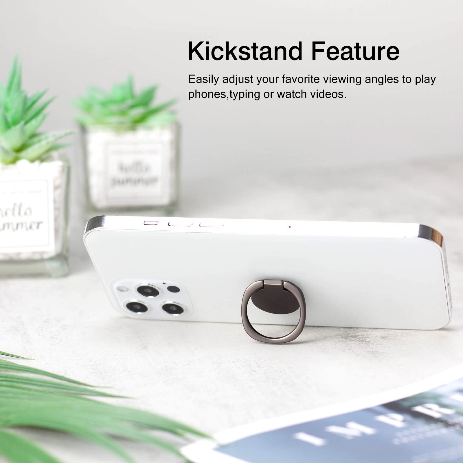 [2 Pack] Matte Rounded Edges Cell Phone Ring Holder Stand,360 Degree Rotation and 180 Degree Adjustable Finger Ring Kickstand with Frosted Metal - View 6 of 7