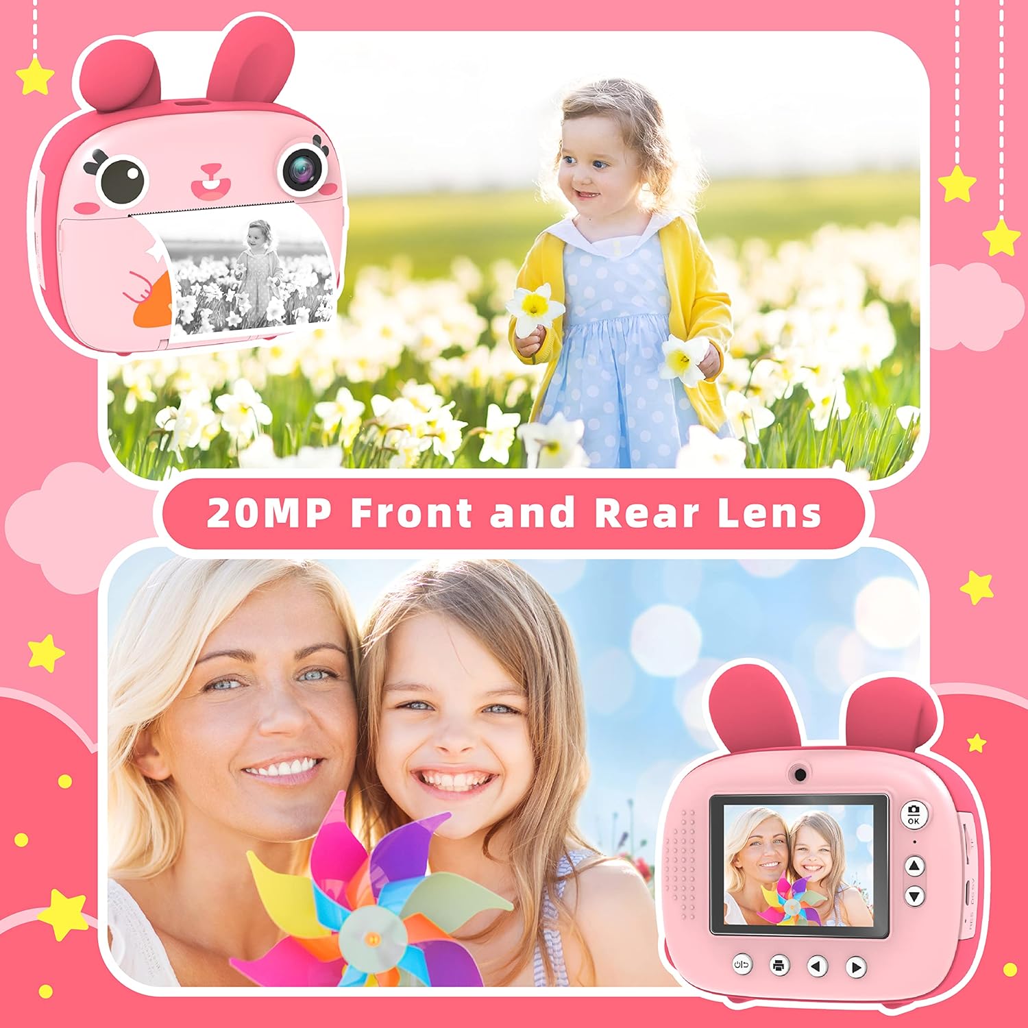 CAMCLID CAMCLID Instant Camera for Kids 2.5K Instant Print No Ink Paper 32G Card Selfie Digital Camera 1080P Video Toy Gift for Girls Boys 3-12 Pink - View 2 of 8