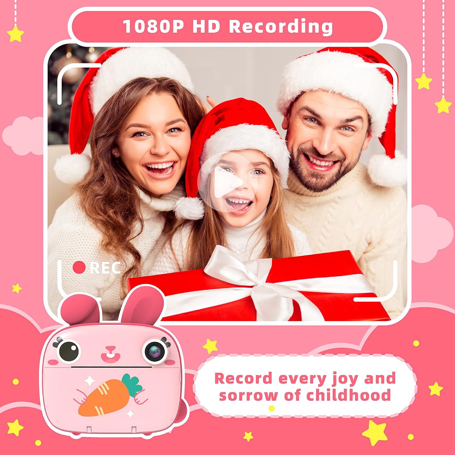 CAMCLID CAMCLID Instant Camera for Kids 2.5K Instant Print No Ink Paper 32G Card Selfie Digital Camera 1080P Video Toy Gift for Girls Boys 3-12 Pink - View 3 of 8