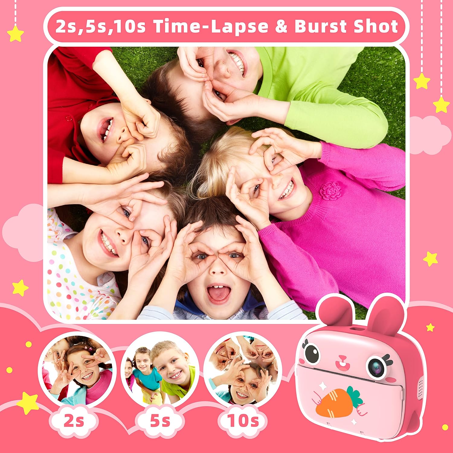 CAMCLID CAMCLID Instant Camera for Kids 2.5K Instant Print No Ink Paper 32G Card Selfie Digital Camera 1080P Video Toy Gift for Girls Boys 3-12 Pink - View 4 of 8