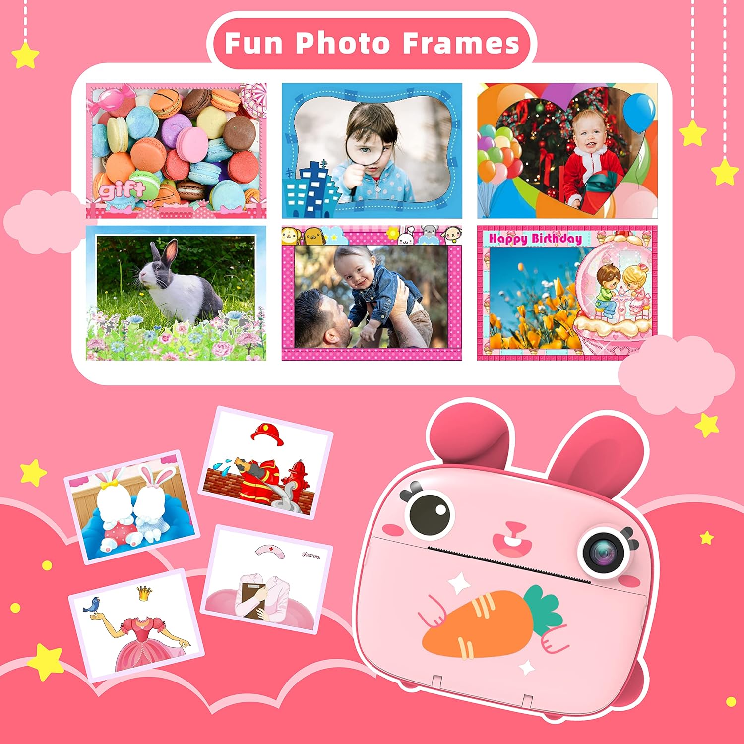 CAMCLID CAMCLID Instant Camera for Kids 2.5K Instant Print No Ink Paper 32G Card Selfie Digital Camera 1080P Video Toy Gift for Girls Boys 3-12 Pink - View 6 of 8