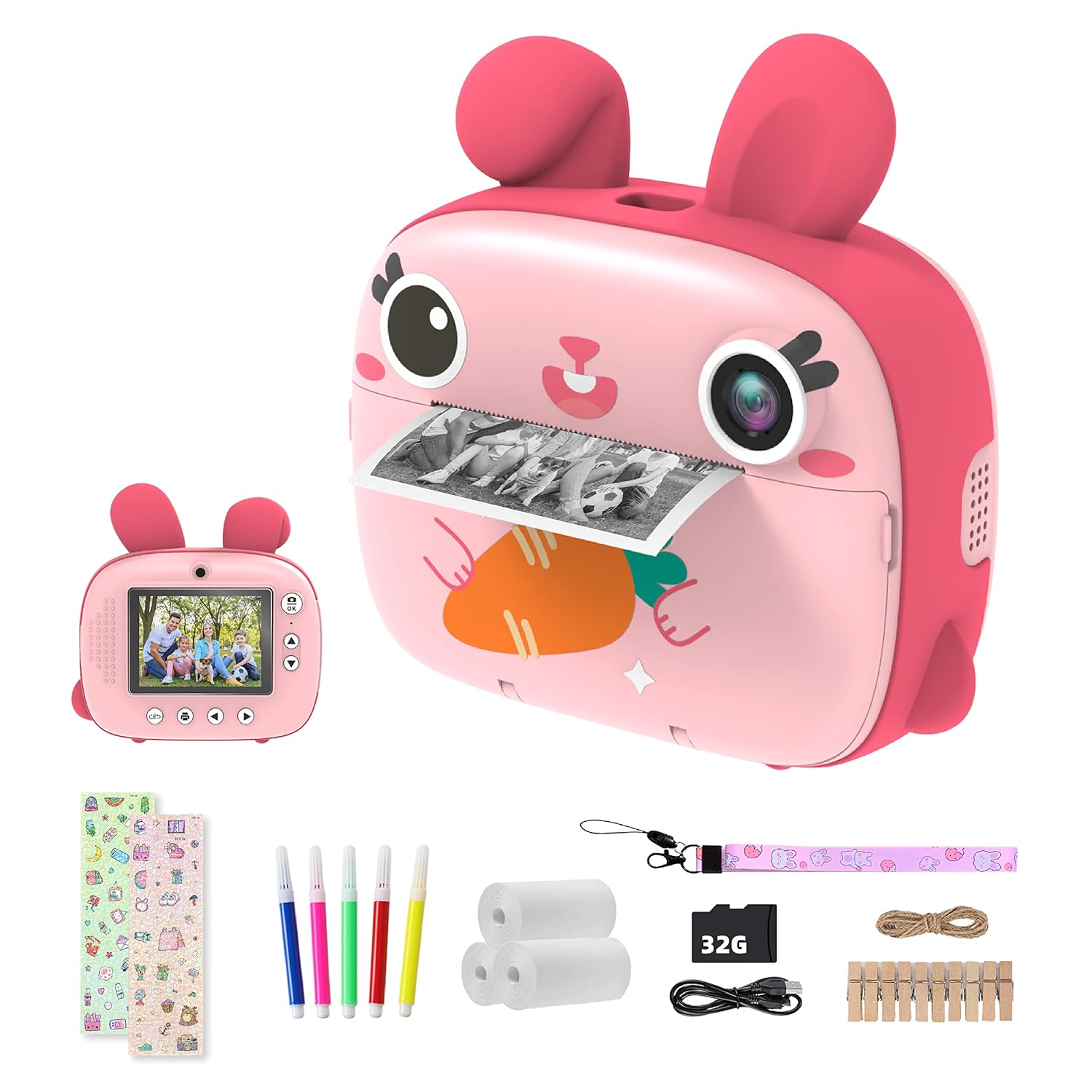 CAMCLID CAMCLID Instant Camera for Kids 2.5K Instant Print No Ink Paper 32G Card Selfie Digital Camera 1080P Video Toy Gift for Girls Boys 3-12 Pink