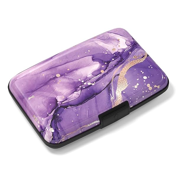 Rimilak Rimilak Aluminum Credit Card Holder Mini RFID Blocking Slim Metal Wallet for Women and Men in Purple Marble