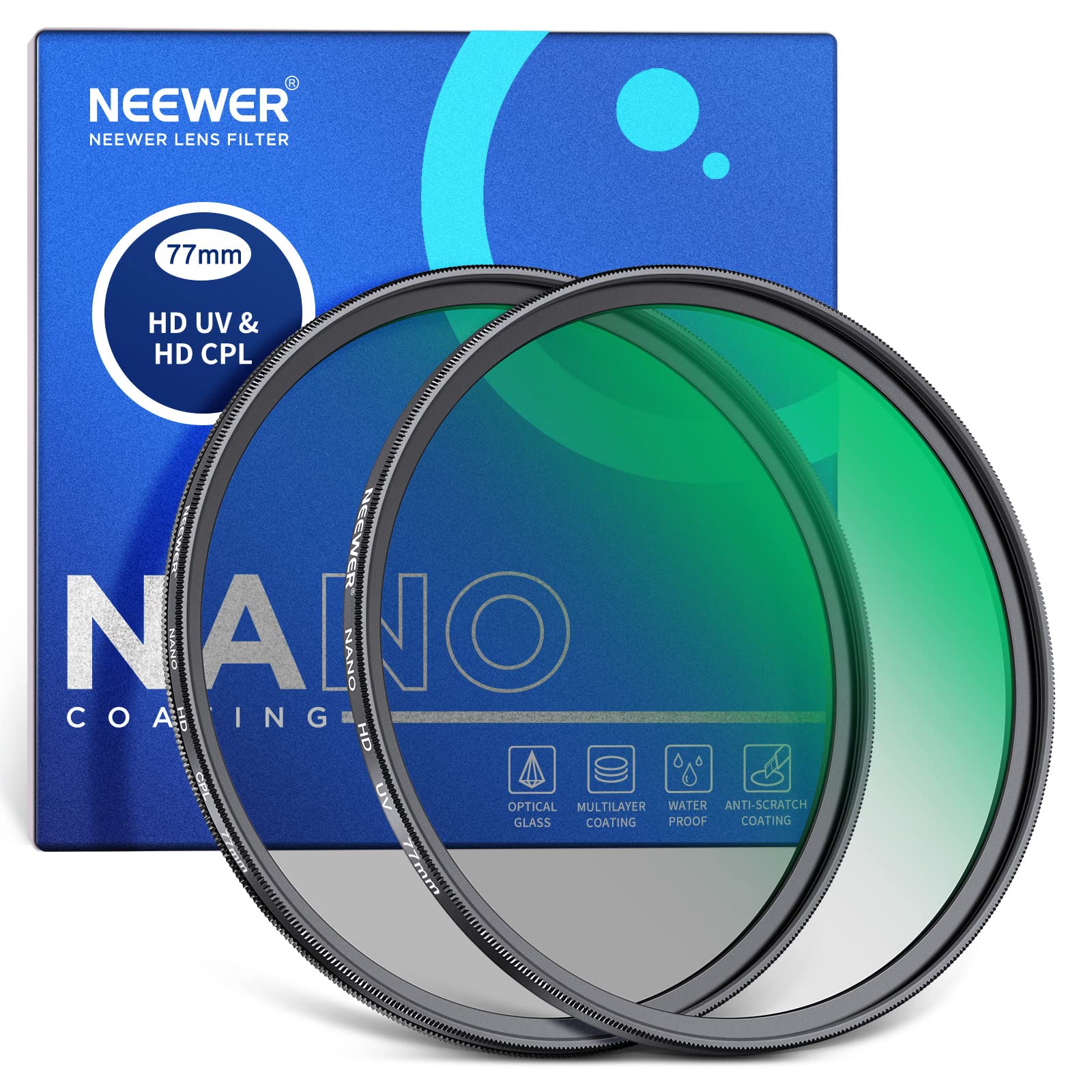 NEEWER 77mm CPL UV Lens Filter Kit Circular Polarizer and UV Protection with HD Optical Glass and Ultra Slim Aluminum Frame