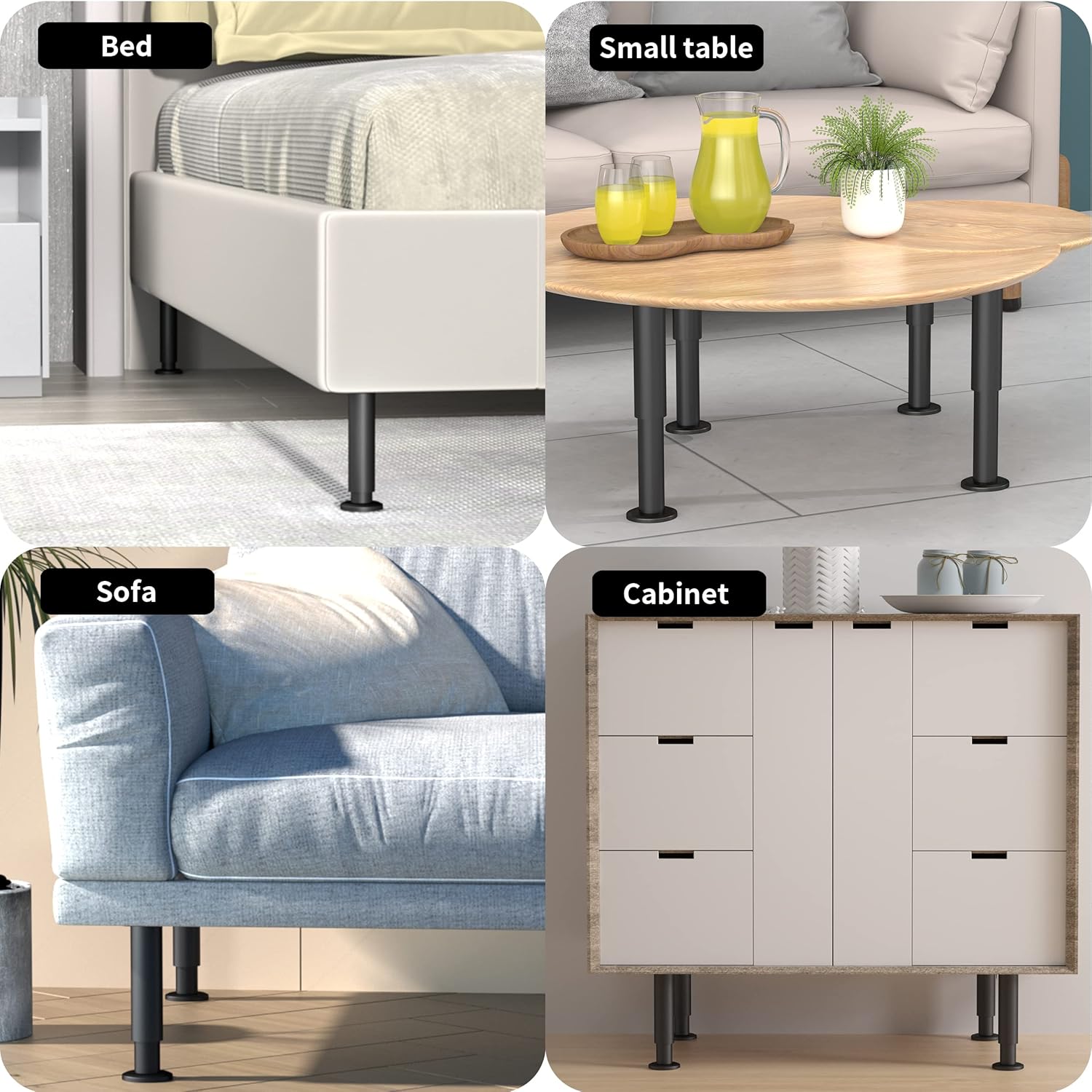 Wlrrcwdttc Wlrrcwdttc 4 Pcs Adjustable Height Bed Support Legs for Bed Frame and Furniture 7.08 to 12.2 Inch Heavy Duty Replacement Legs - View 6 of 9