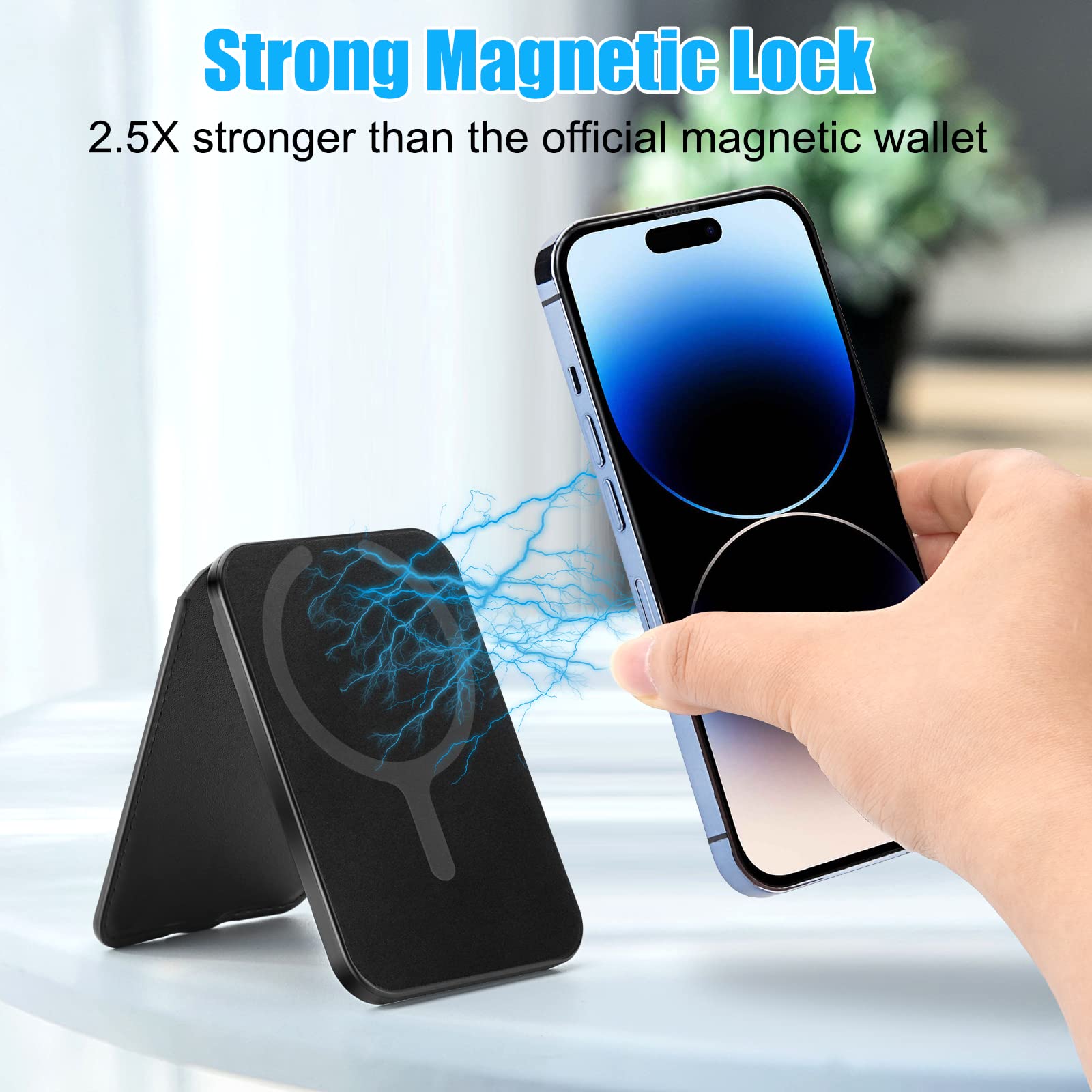 2-in-1 for Magsafe Wallet Stand,Upgraded Magnetic Phone Wallet for Samsung HTC Sony iPhone 16 15 14 13 12 Series,Compatible with Magsafe,3 Card - View 2 of 8