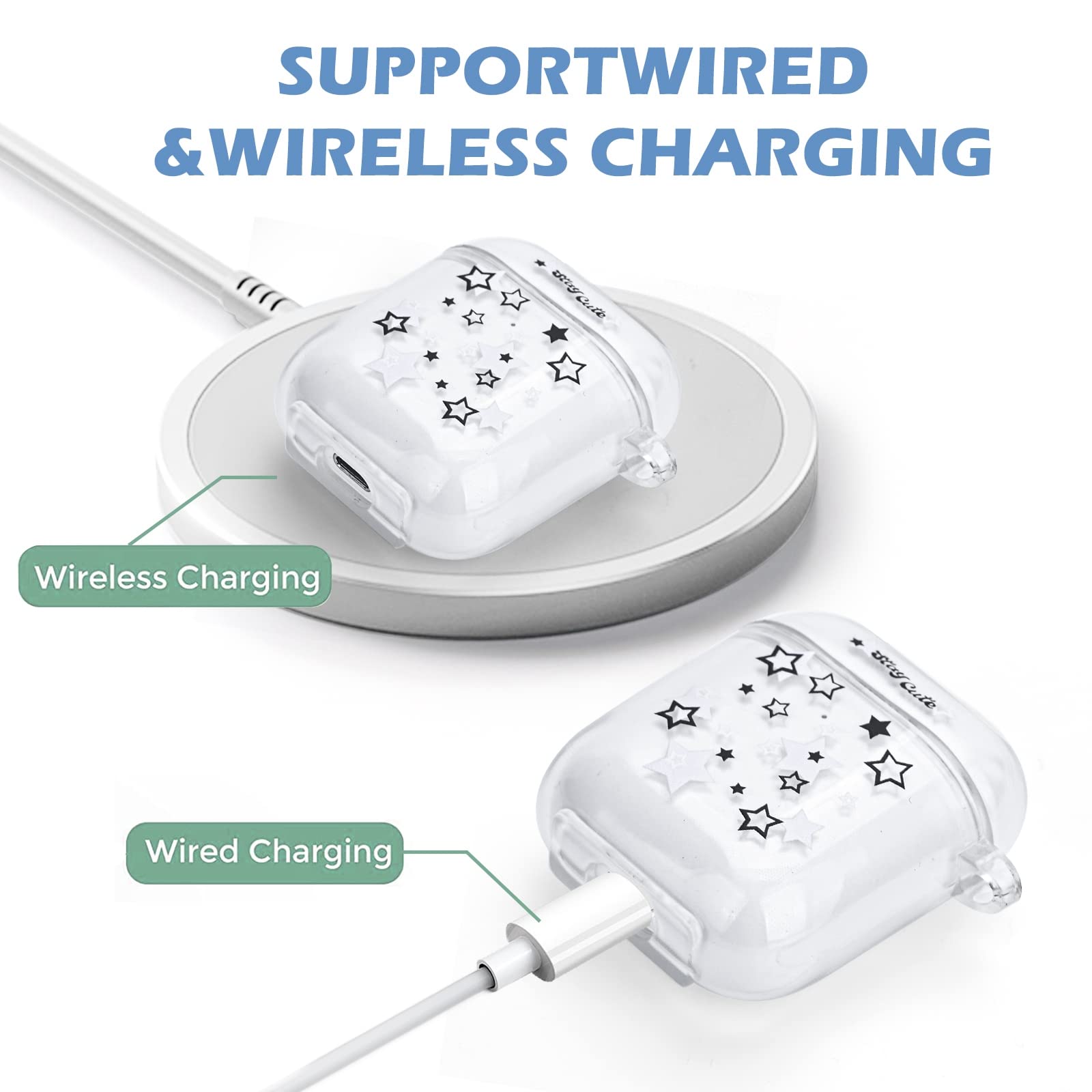 Pajony AirPod Case with Star Keychain Cute Charms Clear Soft Protective Cover for AirPods 1st and 2nd Generation - View 4 of 7