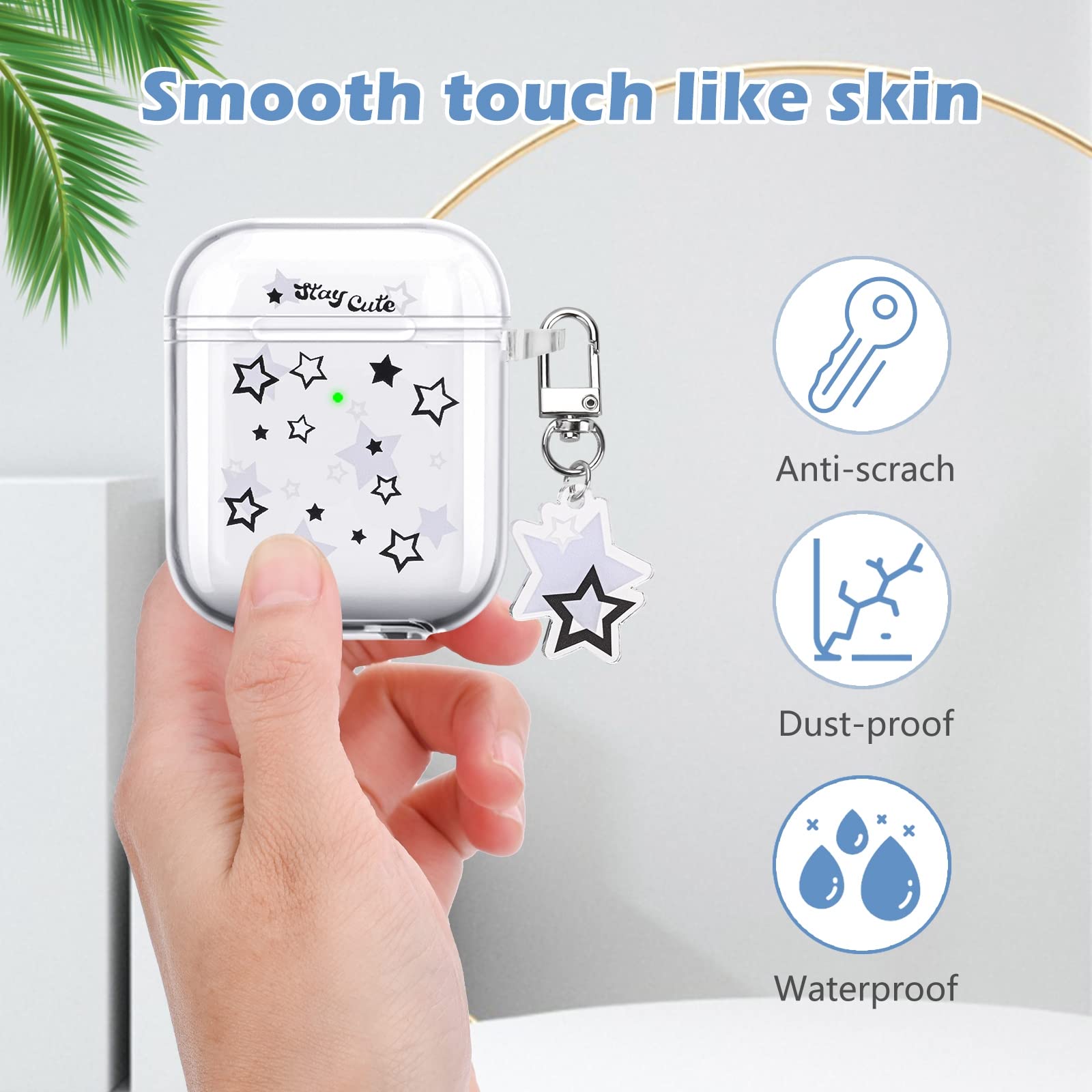 Pajony AirPod Case with Star Keychain Cute Charms Clear Soft Protective Cover for AirPods 1st and 2nd Generation - View 5 of 7