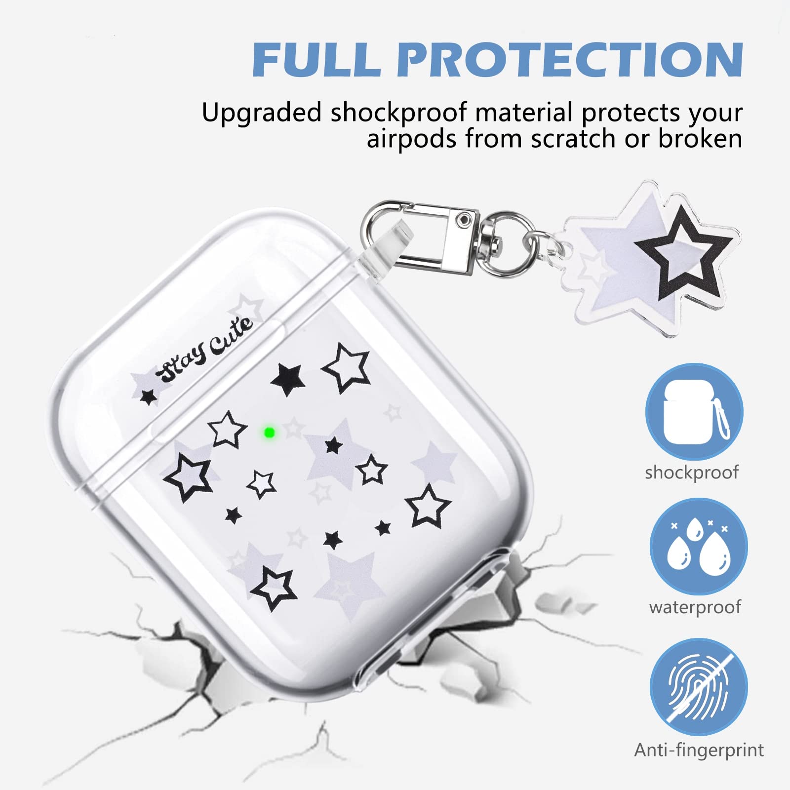 Pajony AirPod Case with Star Keychain Cute Charms Clear Soft Protective Cover for AirPods 1st and 2nd Generation - View 6 of 7