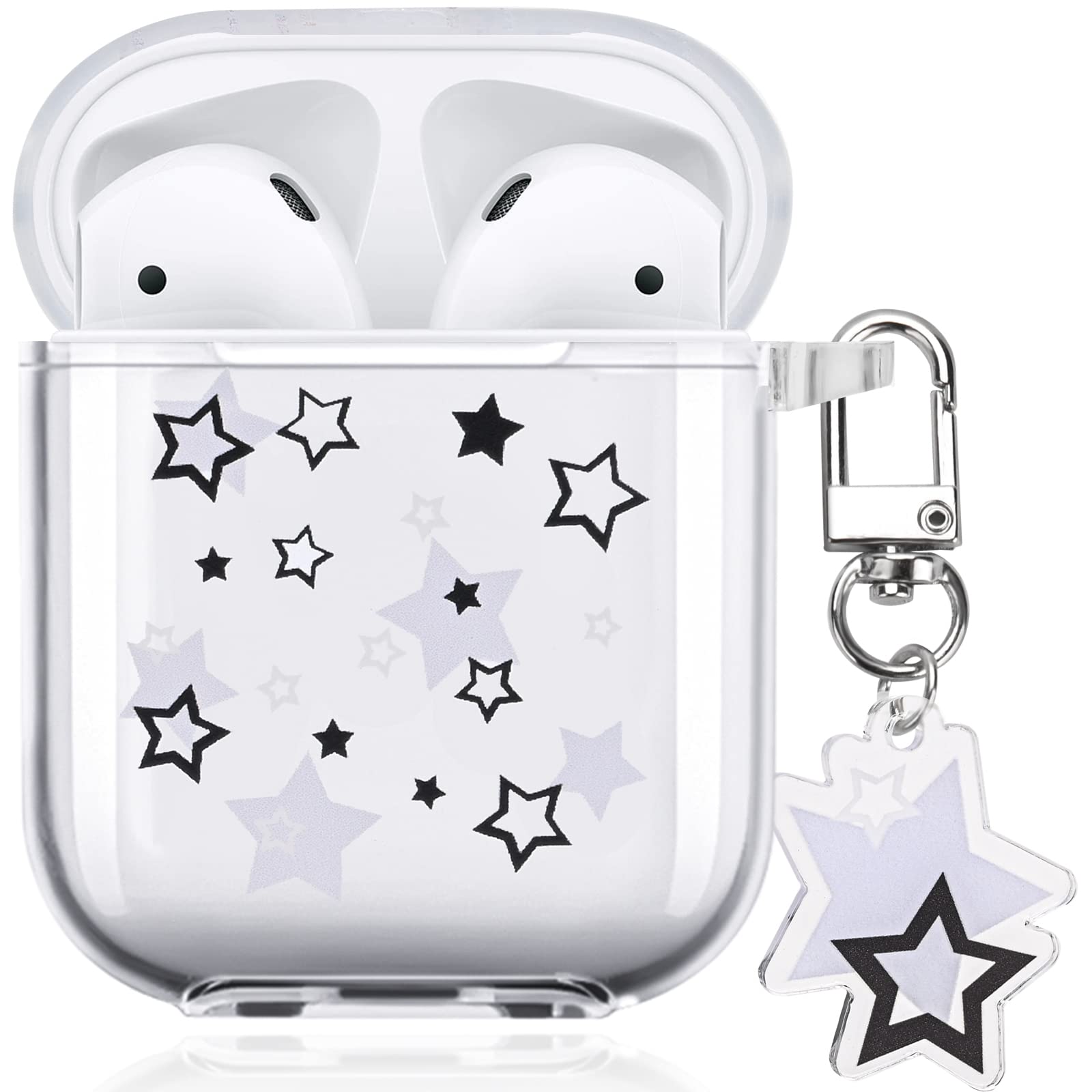 Pajony AirPod Case with Star Keychain Cute Charms Clear Soft Protective Cover for AirPods 1st and 2nd Generation