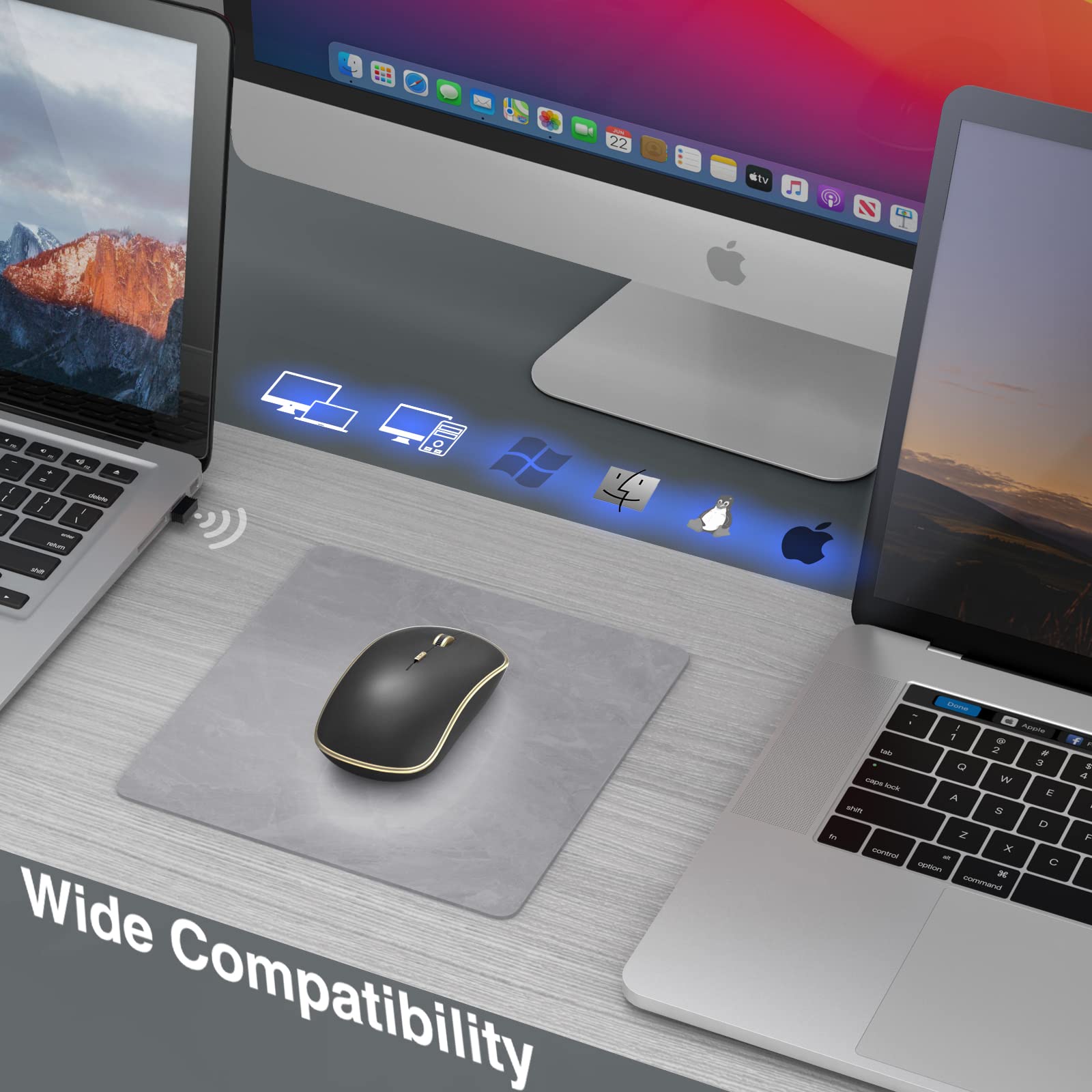 JOYACCESS JOYACCESS J Silent Mouse Wireless Portable Computer Mouse with 5 Adjustable DPI Levels for Desktop Notebook MacBook Chromebook PC Black Gold - View 5 of 8