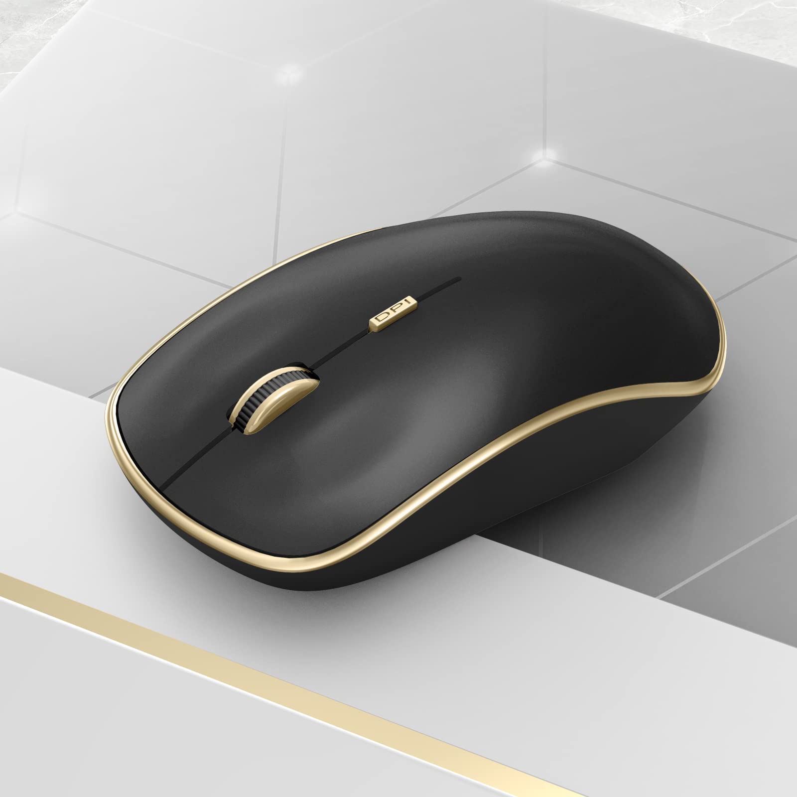 JOYACCESS JOYACCESS J Silent Mouse Wireless Portable Computer Mouse with 5 Adjustable DPI Levels for Desktop Notebook MacBook Chromebook PC Black Gold - View 6 of 8