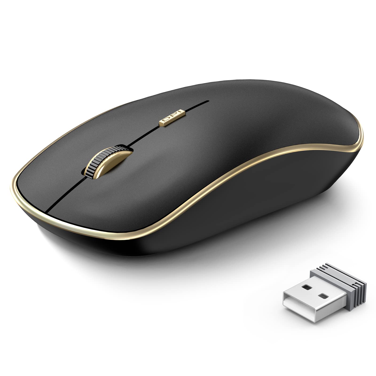 JOYACCESS JOYACCESS J Silent Mouse Wireless Portable Computer Mouse with 5 Adjustable DPI Levels for Desktop Notebook MacBook Chromebook PC Black Gold