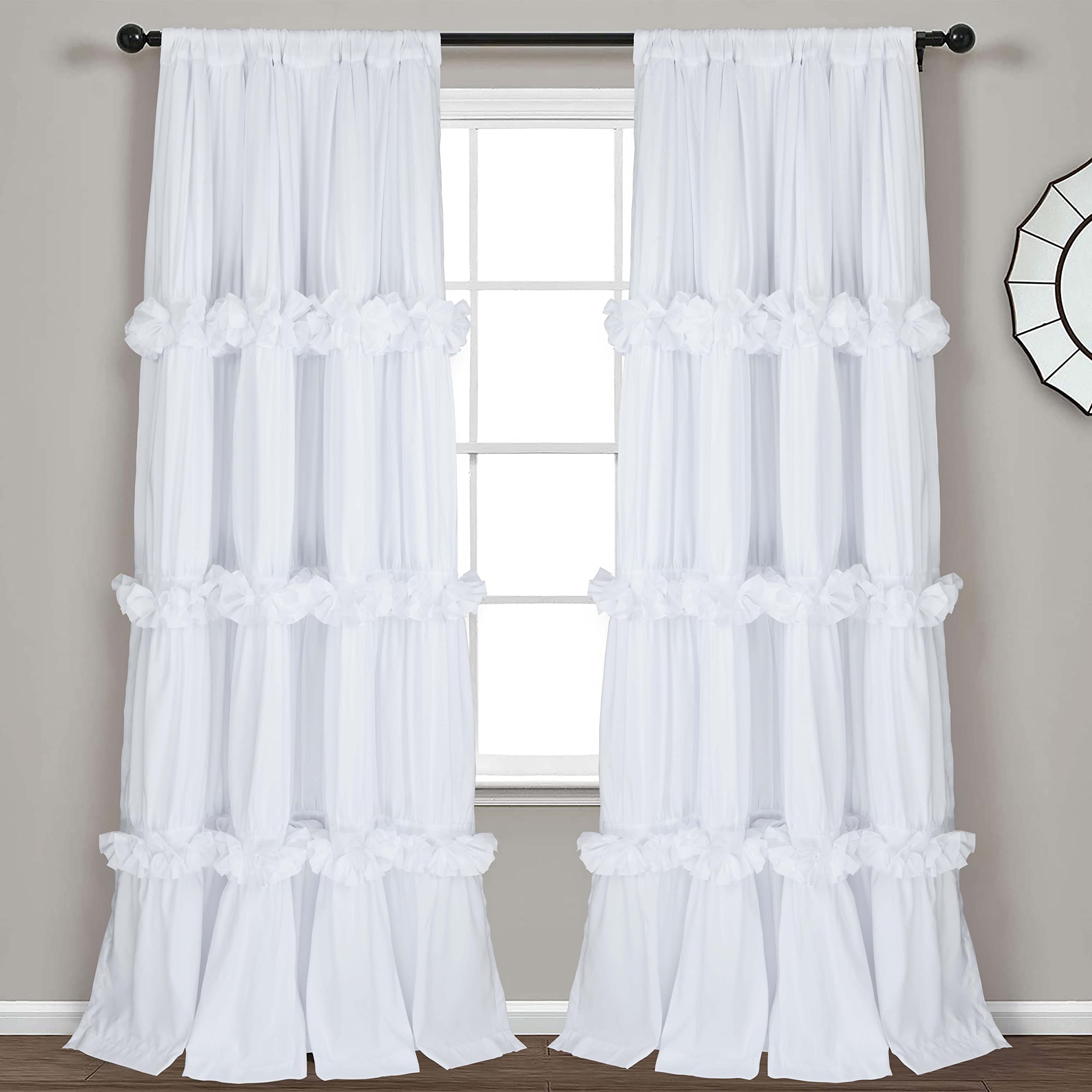 Homechoice Decor Thermal Insulated Blackout Curtains 54x84 Boho Ruched Butterfly Flowers Rustic Rod Pocket Drapes White 2 Panels
