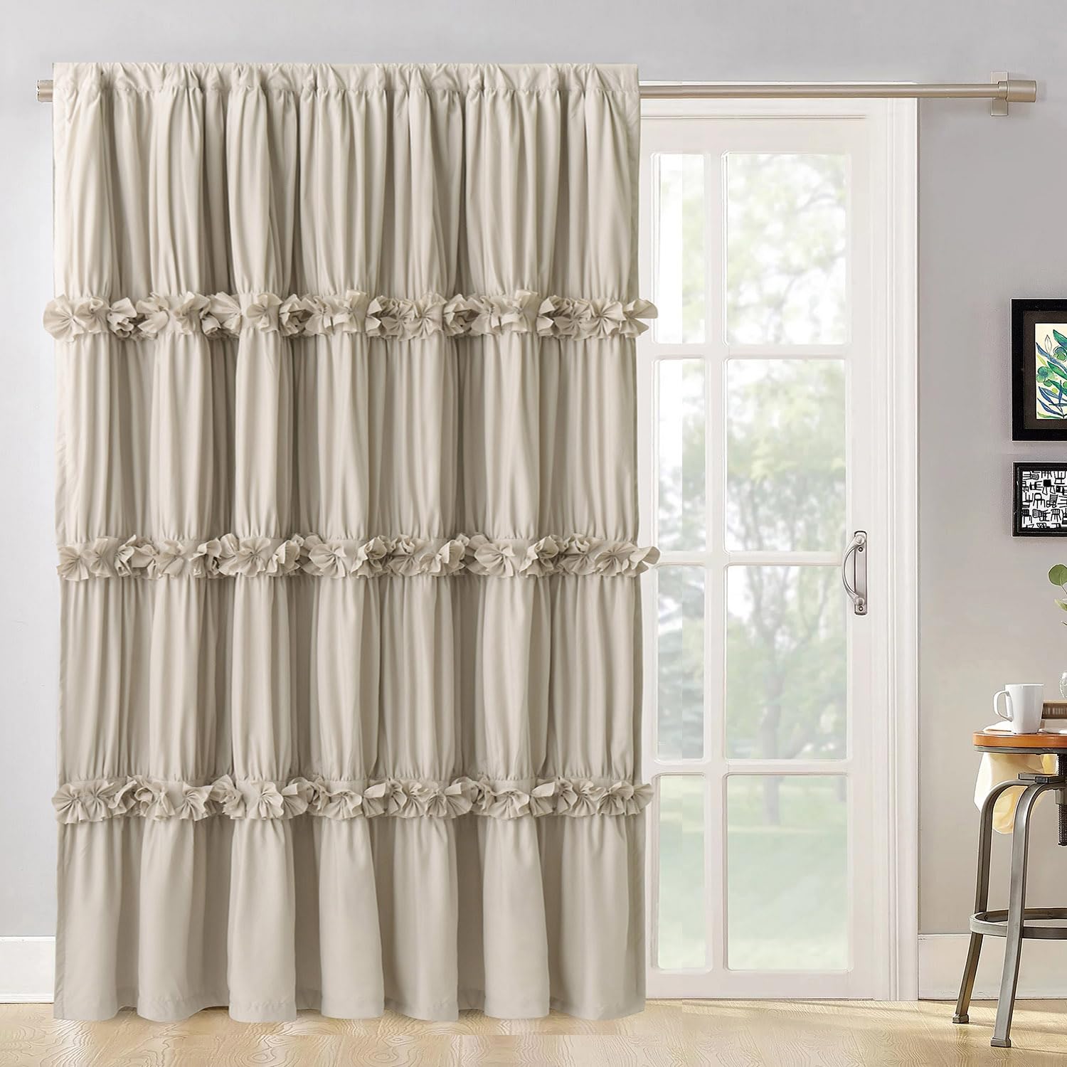 Homechoice Decor Homechoice Decor Thermal Insulated Blackout Curtains 54x84 Boho Ruched Butterfly Flowers Rustic Rod Pocket Drapes Camel Pair - View 9 of 9