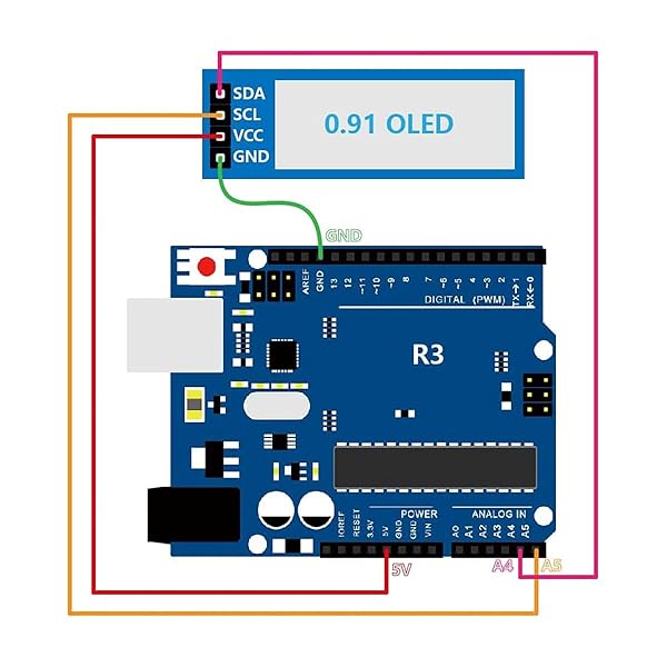 Hosyond Hosyond 5 Pcs 0.91 Inch I2C OLED Display Module for Arduino & Raspberry Pi - Blue Screen, 3.3V-5V Compatible - View 6 of 10