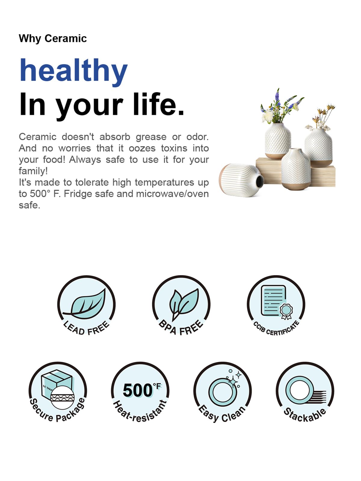 LE TAUCI GARDEN Small Boho Ceramic Vase for Decor Rustic Farmhouse Centerpieces 5.3 Inch Vintage Vase for Pampas Grass Eucalyptus and Tiny Stem Flowers - View 4 of 4