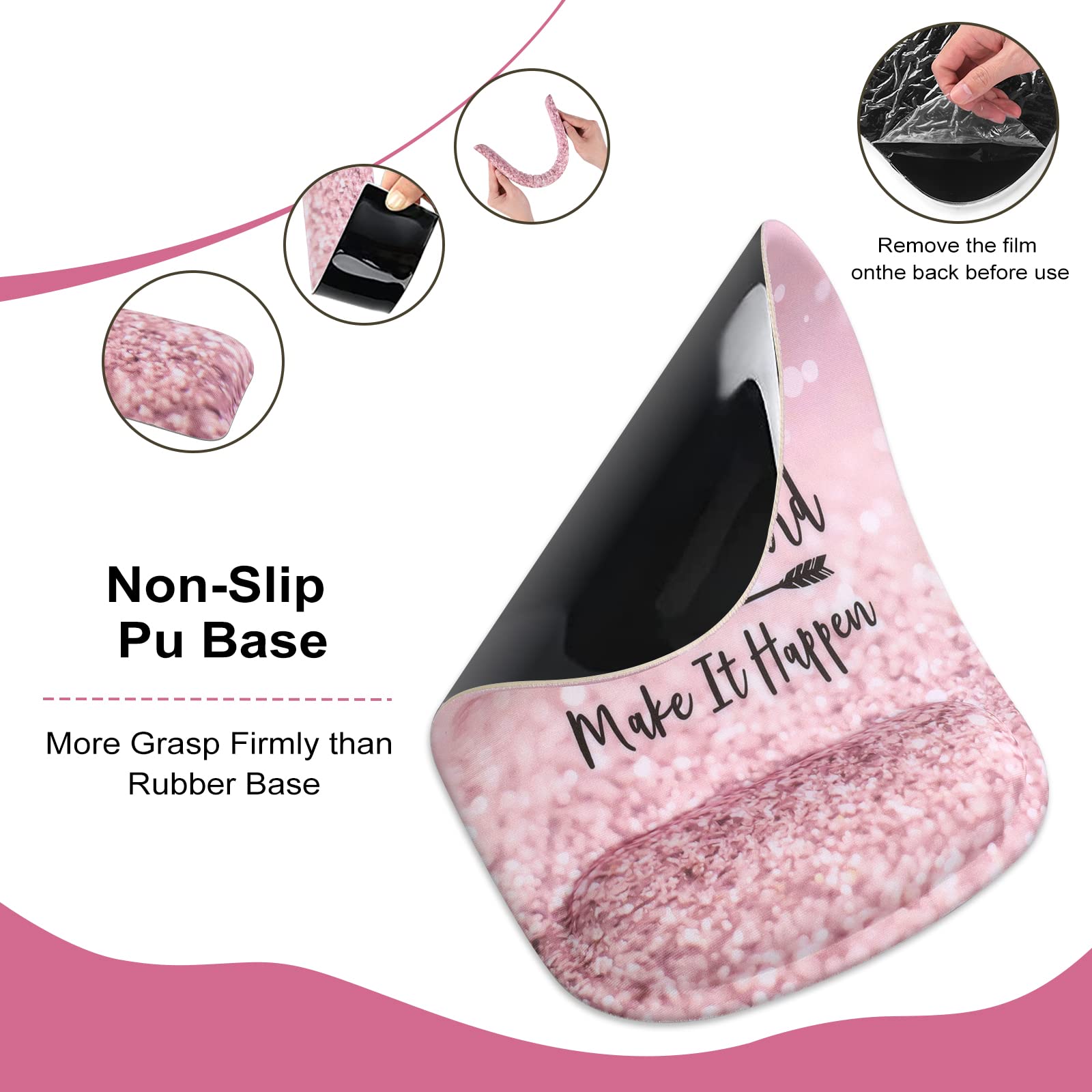 HAOCOO Pink Mouse Pad Support, Keyboard Wrist Rest, Gel Wrist Rest for Computer and Mouse Pad Set, Anti-Slip Base, Keyboard Pad with Coaster for - View 3 of 8