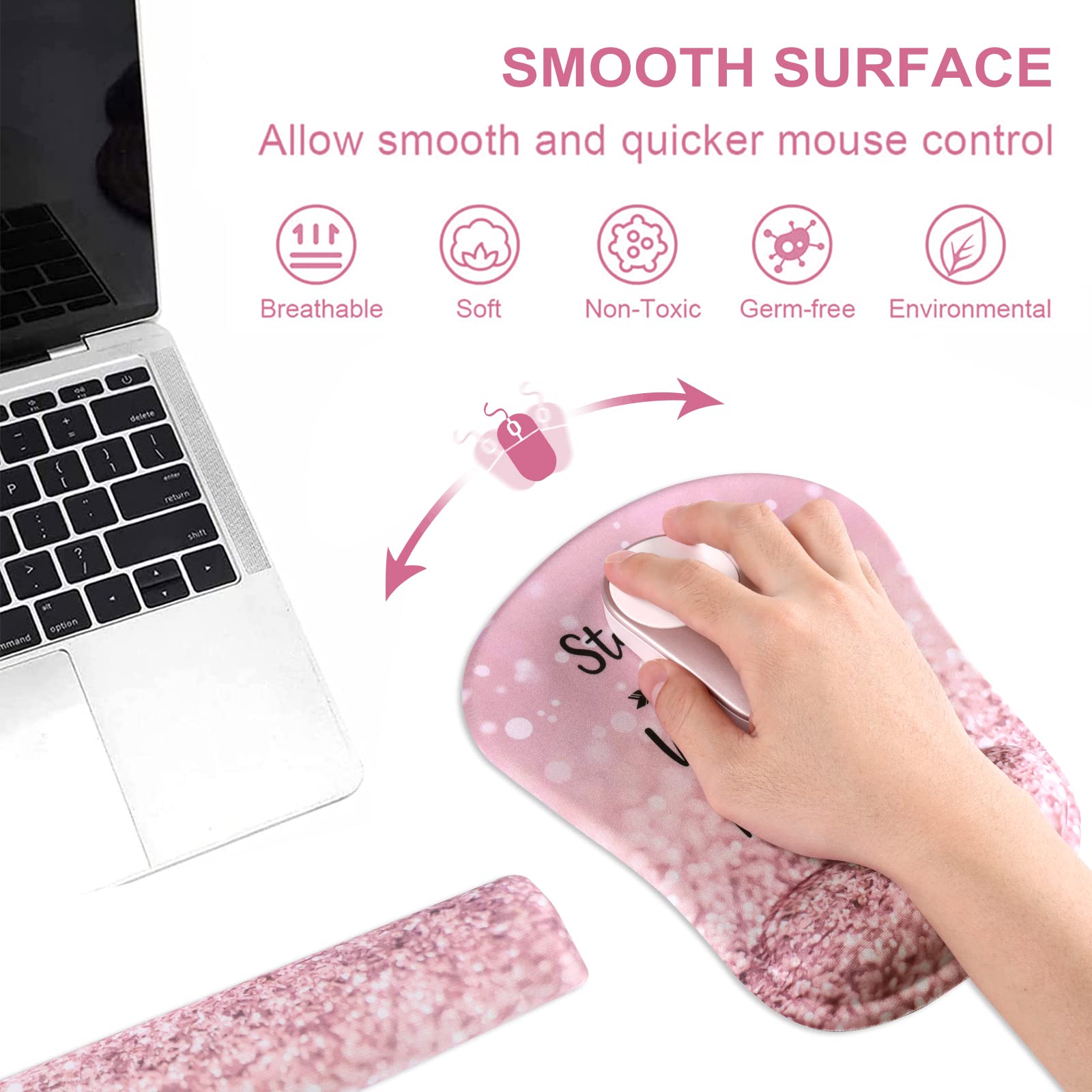 HAOCOO Pink Mouse Pad Support, Keyboard Wrist Rest, Gel Wrist Rest for Computer and Mouse Pad Set, Anti-Slip Base, Keyboard Pad with Coaster for - View 4 of 8