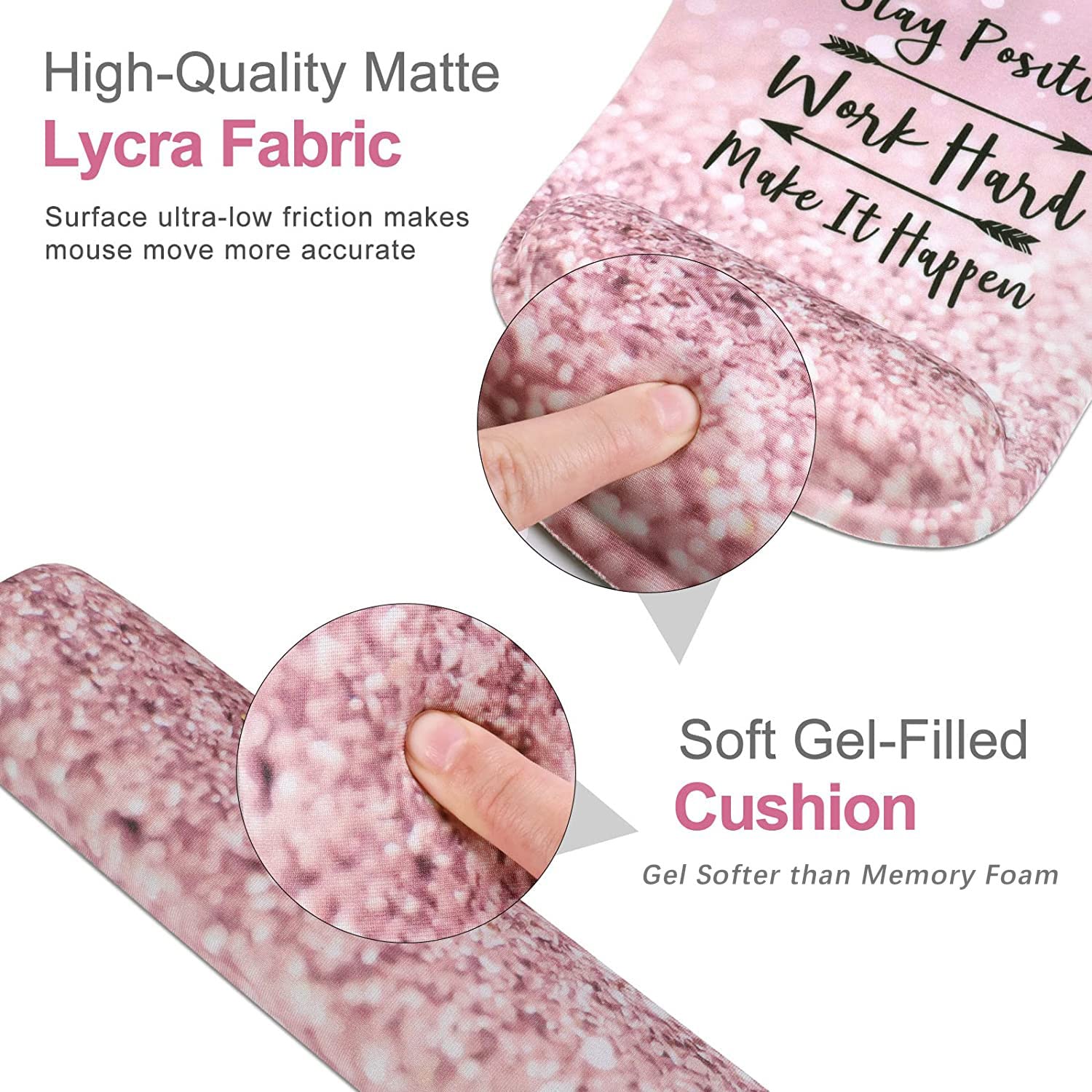 HAOCOO Pink Mouse Pad Support, Keyboard Wrist Rest, Gel Wrist Rest for Computer and Mouse Pad Set, Anti-Slip Base, Keyboard Pad with Coaster for - View 5 of 8