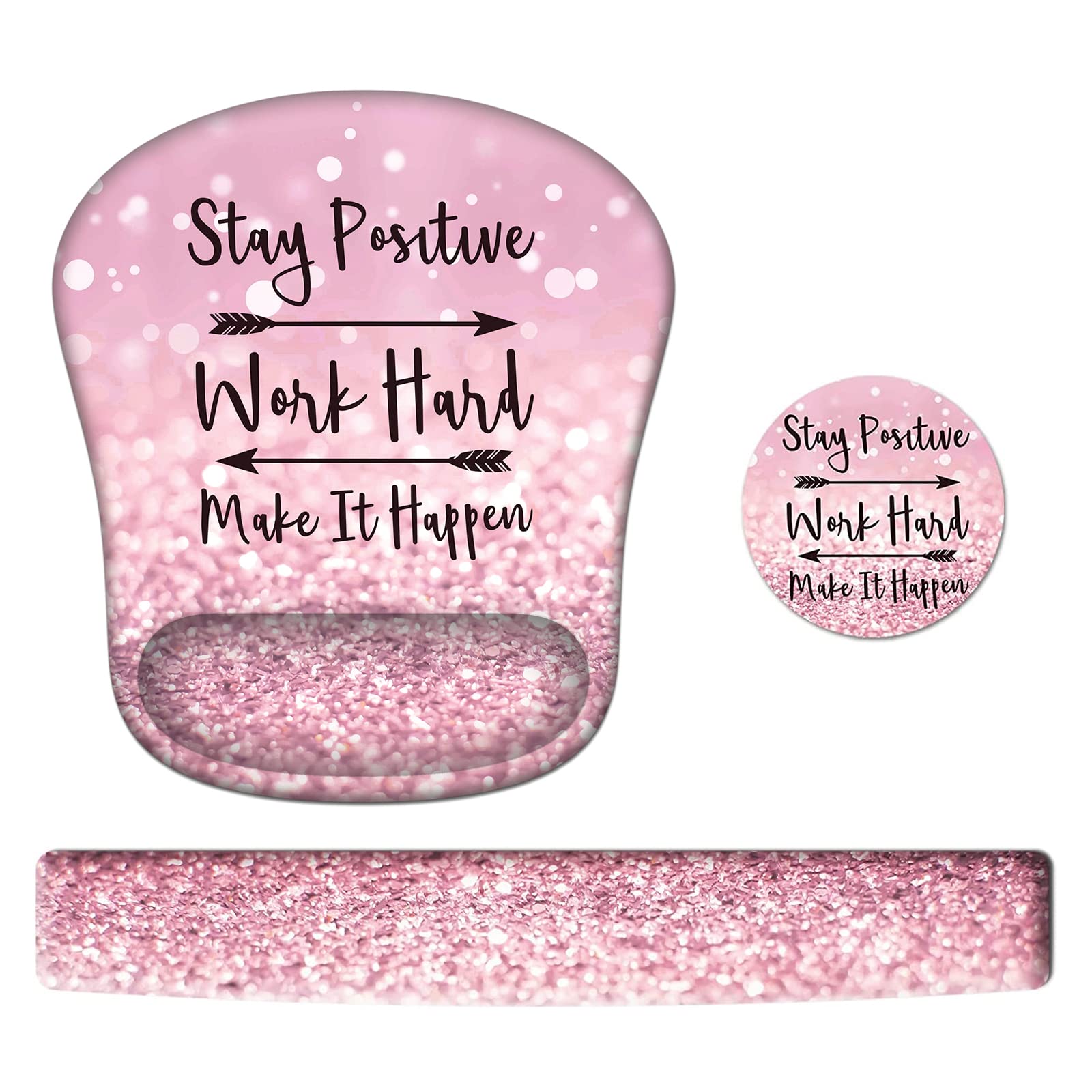 HAOCOO Pink Mouse Pad Support, Keyboard Wrist Rest, Gel Wrist Rest for Computer and Mouse Pad Set, Anti-Slip Base, Keyboard Pad with Coaster for