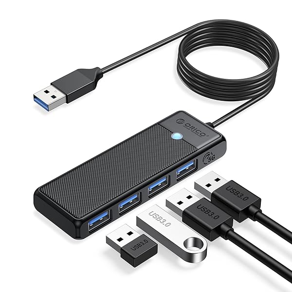 ORICO ORICO USB 3.0 Hub 4-Port Ultra Slim Splitter with Long Cable for Laptop MacBook Pro iMac Surface Pro XPS PS5 PC Flash Drive Mobile HDD Black 6ft