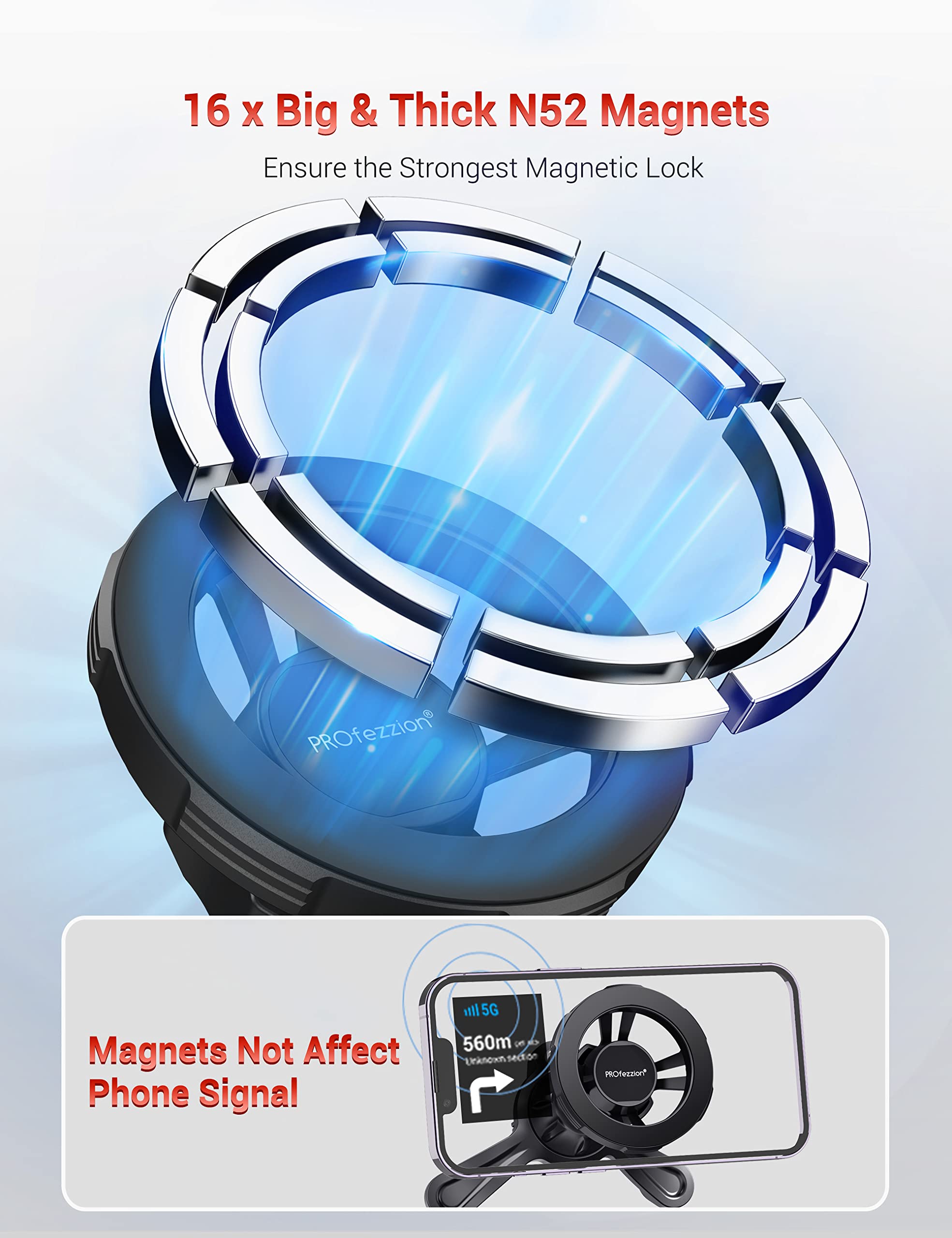 PROfezzion for Metal MagSafe Car Mount, Deluxe Magnetic Phone Holder for Your Car Air Vent or Dashboard Compatible with iPhone 17 16 15 14 13 12 Pro - View 2 of 9