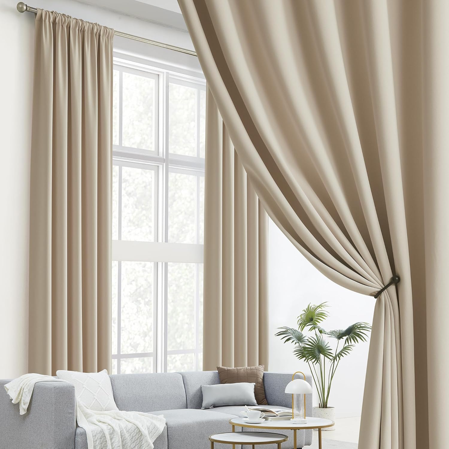 DUALIFE DUALIFE 96 Inch Warm Taupe Curtains Thermal Insulated Blackout Drapes for Bedroom Living Room Dining Room 2 Panels W52 x L96 - View 2 of 9