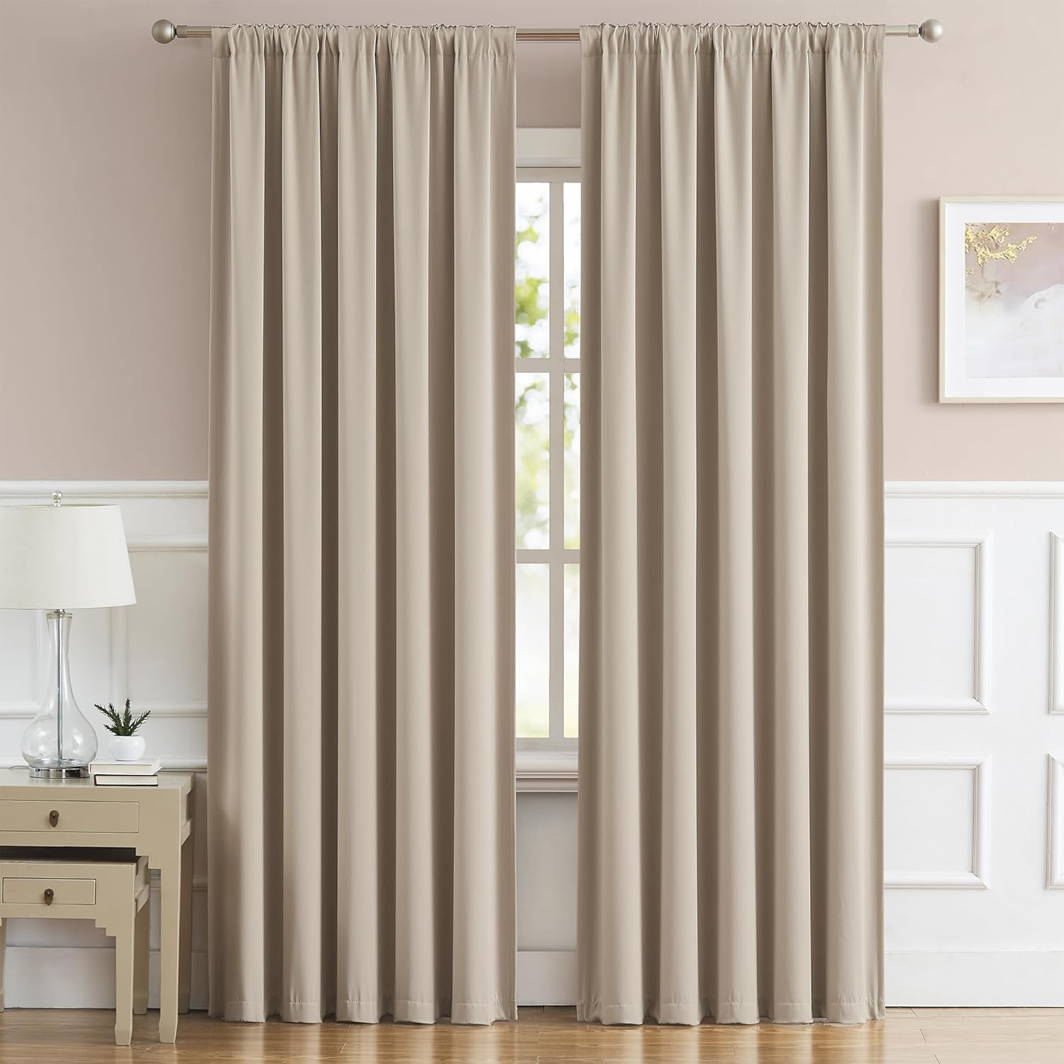 DUALIFE DUALIFE 96 Inch Warm Taupe Curtains Thermal Insulated Blackout Drapes for Bedroom Living Room Dining Room 2 Panels W52 x L96 - View 7 of 9