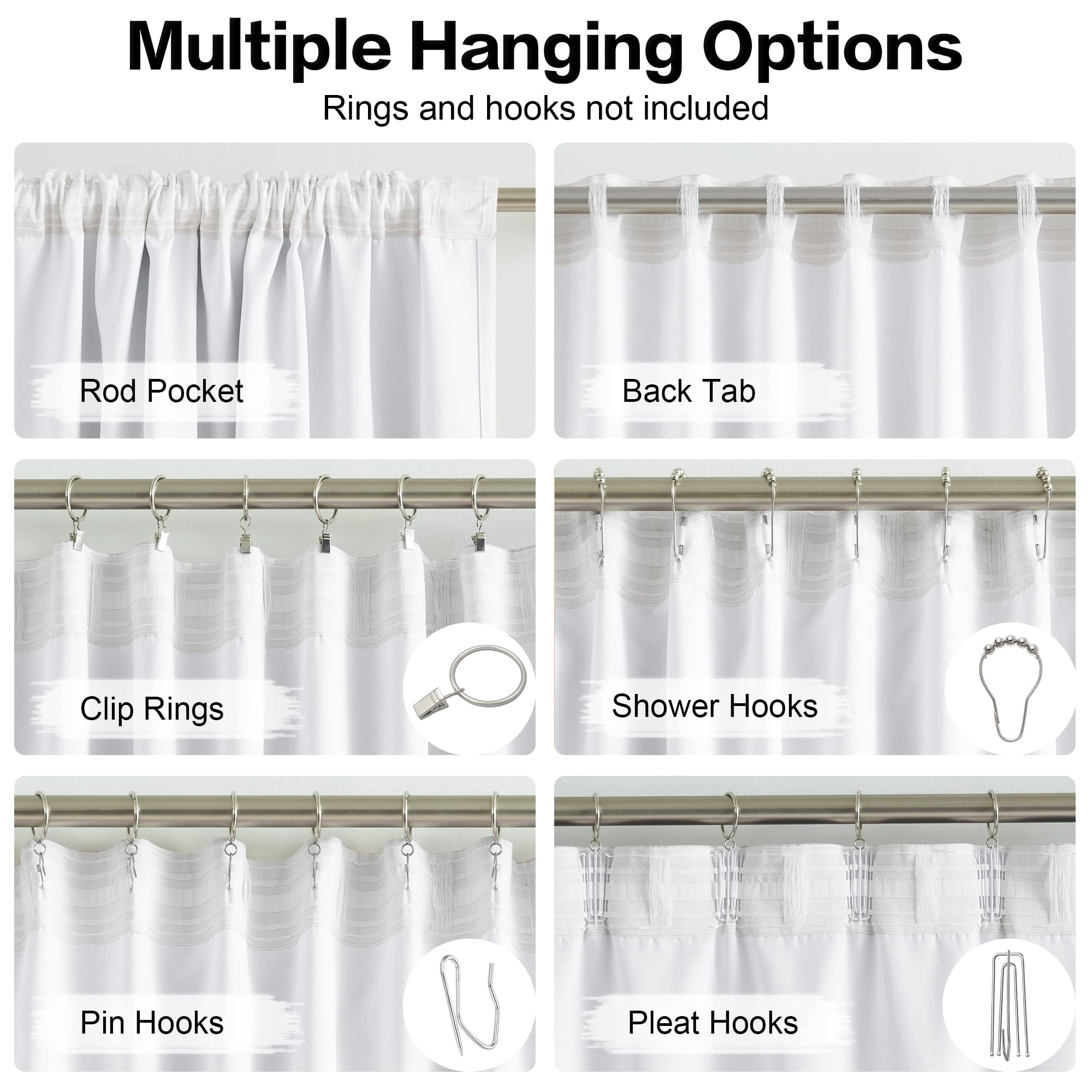 DUALIFE DUALIFE White Extra Long Blackout Curtains 52x108in Thermal Insulated Soundproof Rod Pocket for Living Room High Ceiling Patio Sliding Door - View 3 of 6