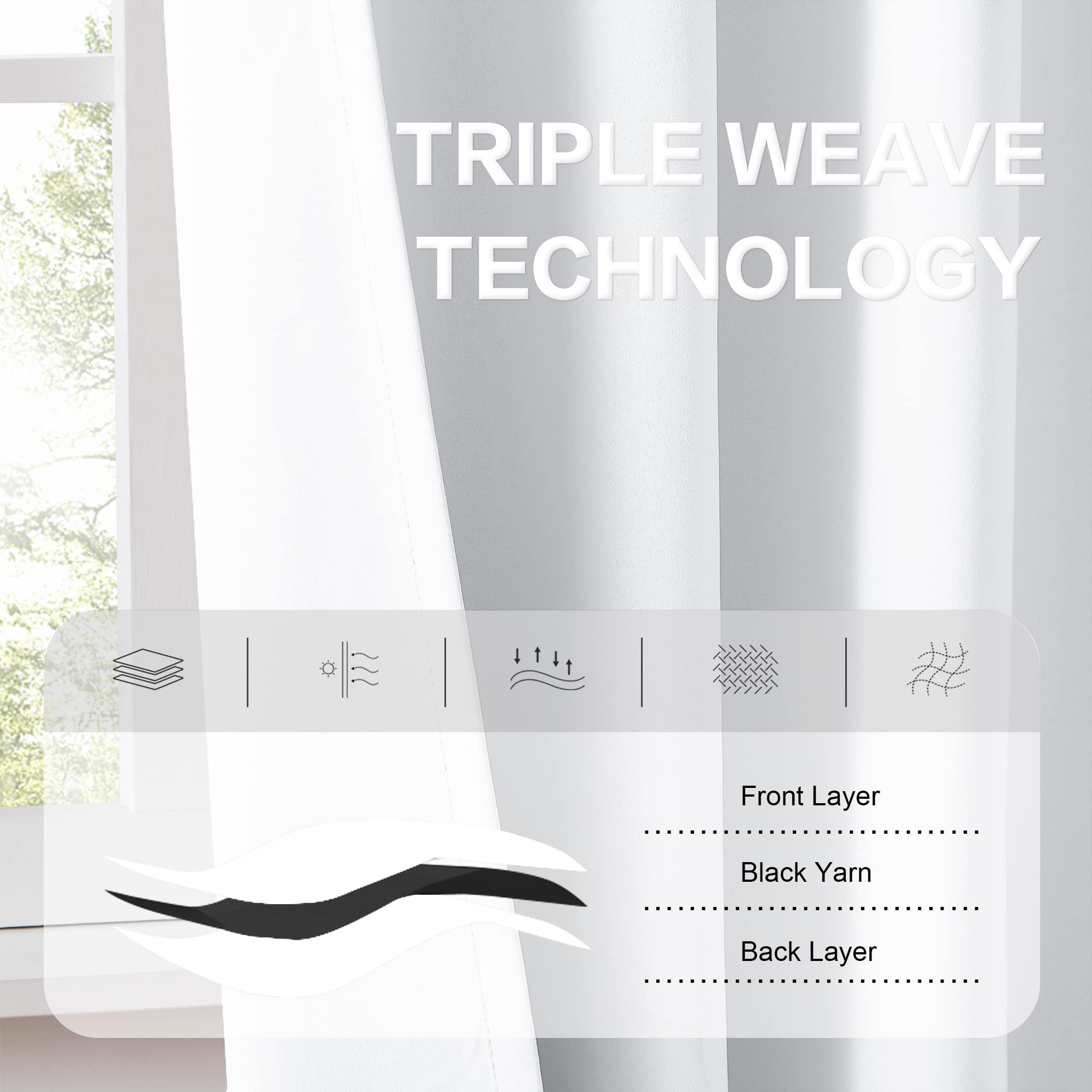 DUALIFE DUALIFE White Extra Long Blackout Curtains 52x108in Thermal Insulated Soundproof Rod Pocket for Living Room High Ceiling Patio Sliding Door - View 4 of 6