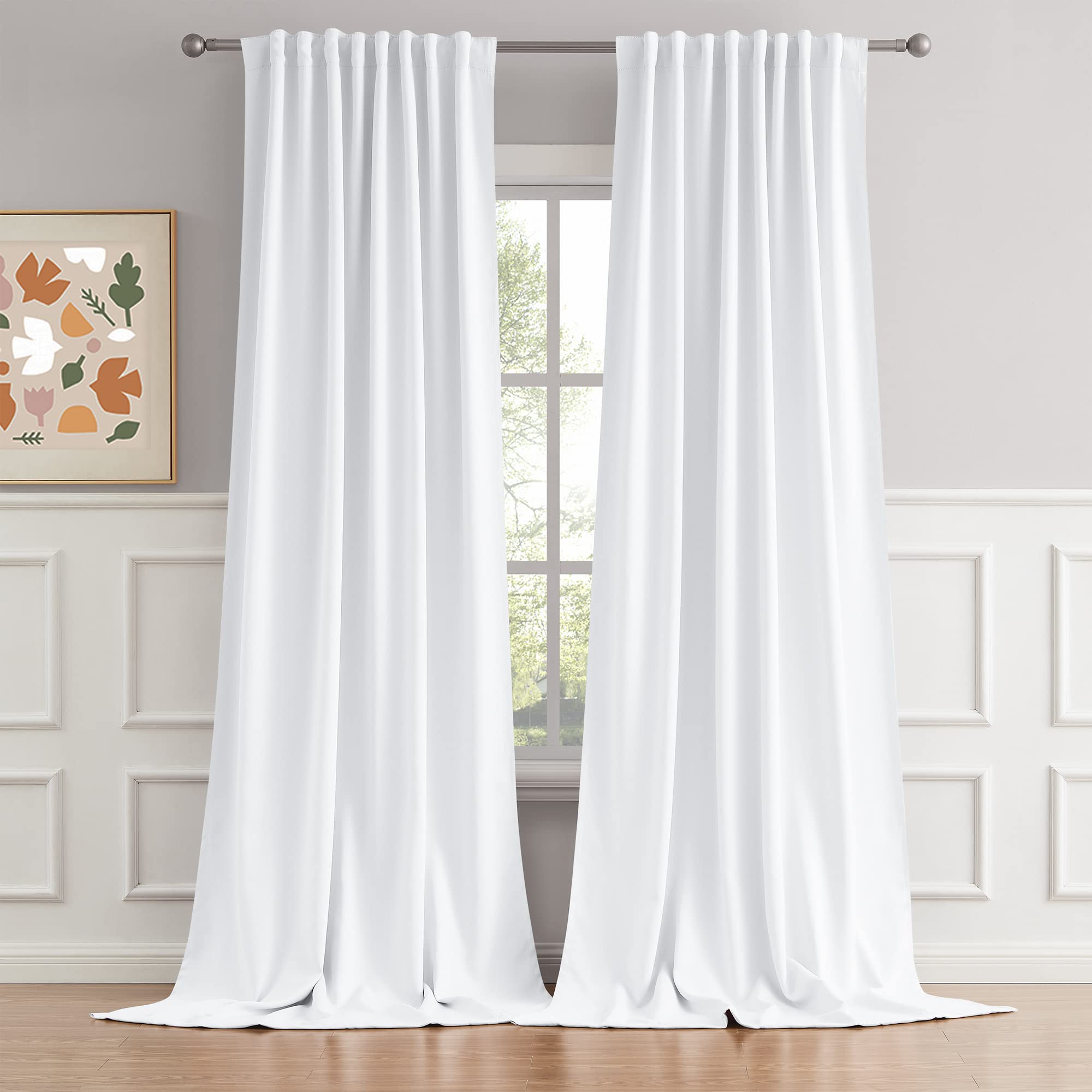 DUALIFE DUALIFE White Extra Long Blackout Curtains 52x108in Thermal Insulated Soundproof Rod Pocket for Living Room High Ceiling Patio Sliding Door
