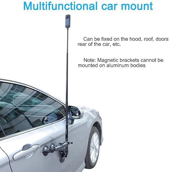 PellKing PellKing Car Mount Kit for Insta360 Camera, 4in1 Suction Cups Magnetic Mount with 114cm Invisible Selfie Stick for Insta360 X4,X3,X2,X,GO 3,ONE RS,R,ONE RS 1-inch 360 Camera - View 3 of 9