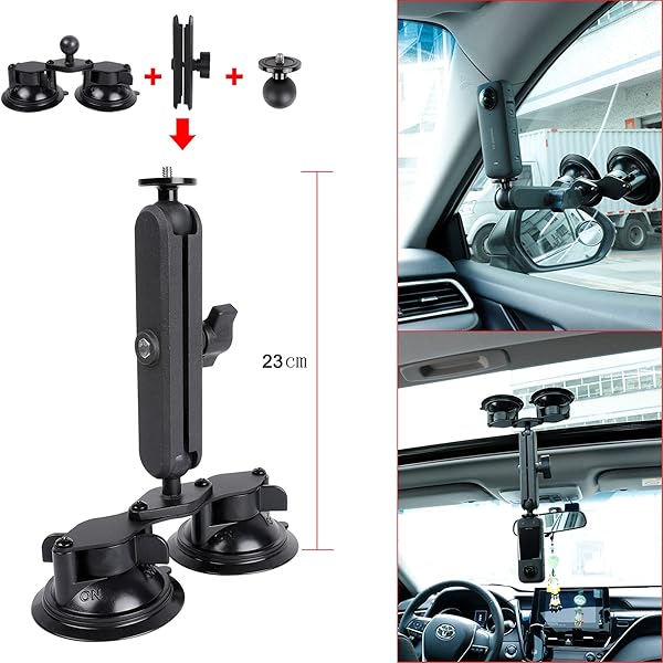 PellKing PellKing Car Mount Kit for Insta360 Camera, 4in1 Suction Cups Magnetic Mount with 114cm Invisible Selfie Stick for Insta360 X4,X3,X2,X,GO 3,ONE RS,R,ONE RS 1-inch 360 Camera - View 5 of 9