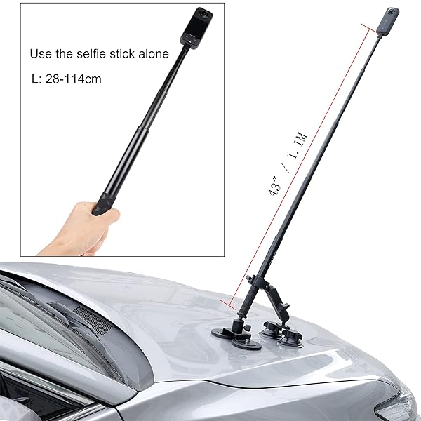 PellKing PellKing Car Mount Kit for Insta360 Camera, 4in1 Suction Cups Magnetic Mount with 114cm Invisible Selfie Stick for Insta360 X4,X3,X2,X,GO 3,ONE RS,R,ONE RS 1-inch 360 Camera - View 7 of 9
