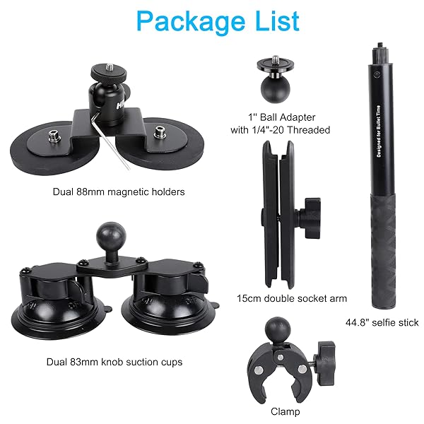 PellKing PellKing Car Mount Kit for Insta360 Camera, 4in1 Suction Cups Magnetic Mount with 114cm Invisible Selfie Stick for Insta360 X4,X3,X2,X,GO 3,ONE RS,R,ONE RS 1-inch 360 Camera - View 9 of 9