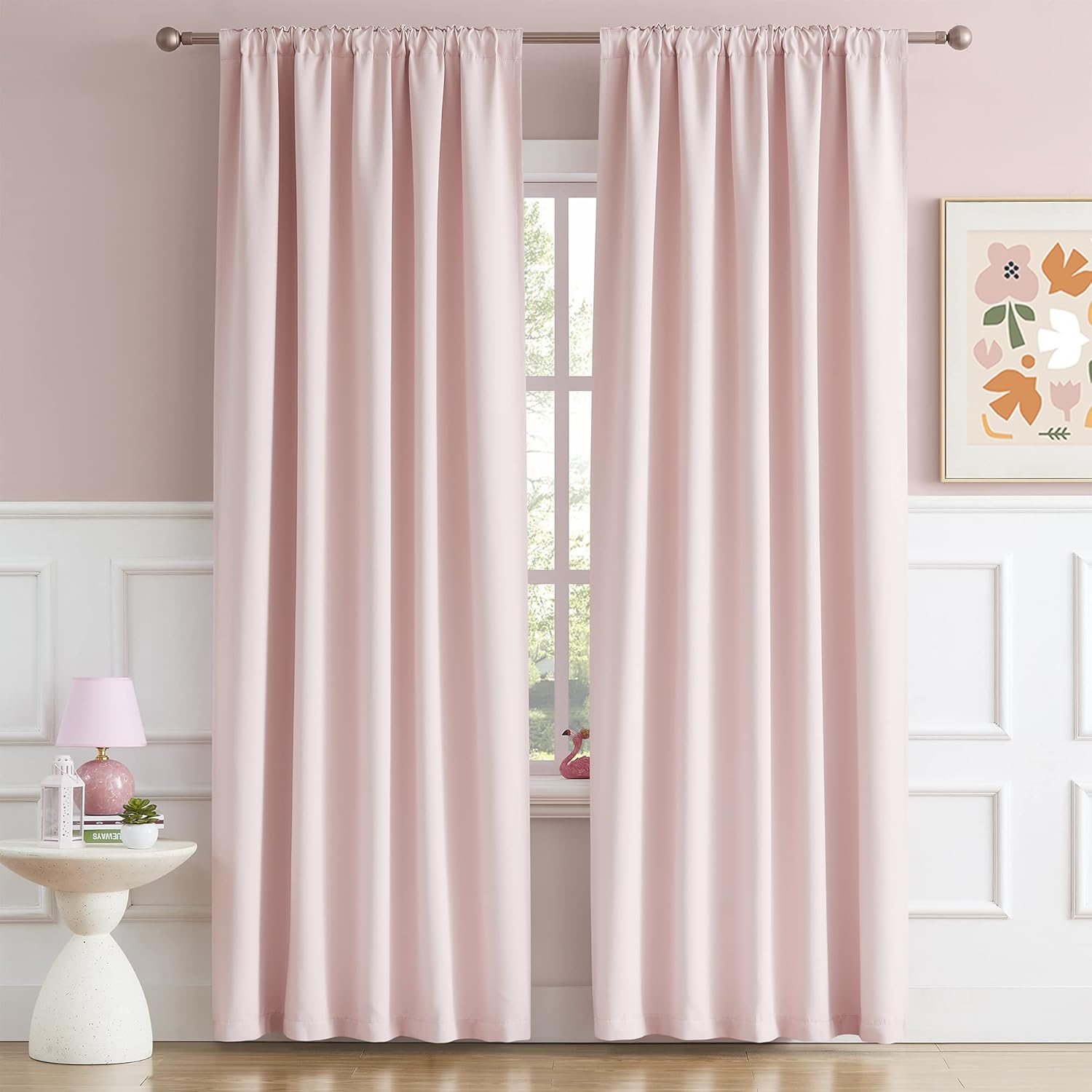 DUALIFE DUALIFE Cute Pink Room Darkening Curtains 90 Inches Long Rose Blush Blackout Drapes for Girls Bedroom Nursery 52 by 90 Inch 2 Panels - View 2 of 9