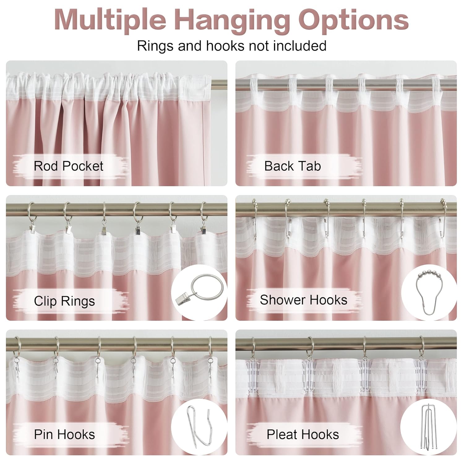 DUALIFE DUALIFE Cute Pink Room Darkening Curtains 90 Inches Long Rose Blush Blackout Drapes for Girls Bedroom Nursery 52 by 90 Inch 2 Panels - View 3 of 9