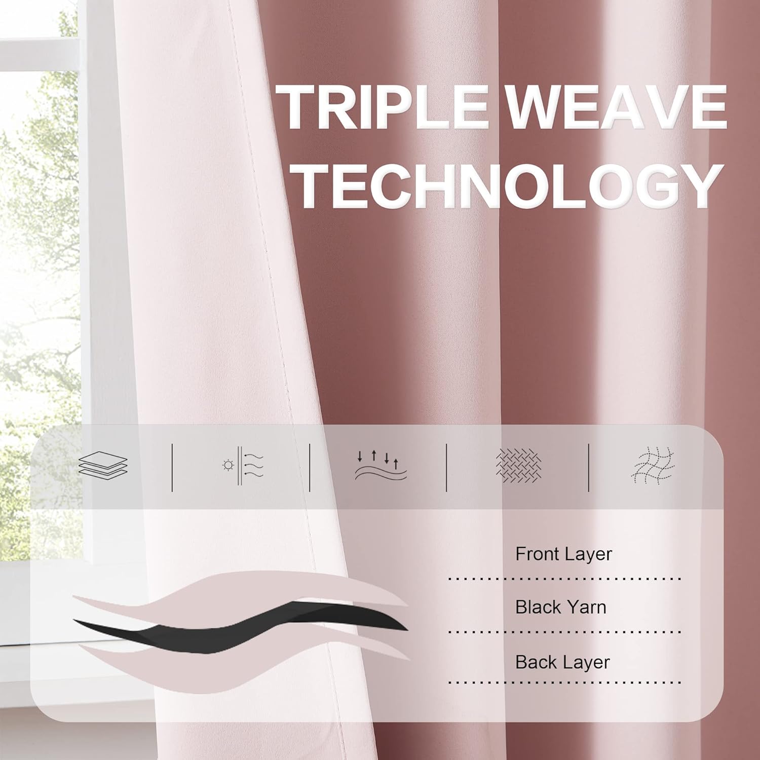 DUALIFE DUALIFE Cute Pink Room Darkening Curtains 90 Inches Long Rose Blush Blackout Drapes for Girls Bedroom Nursery 52 by 90 Inch 2 Panels - View 4 of 9