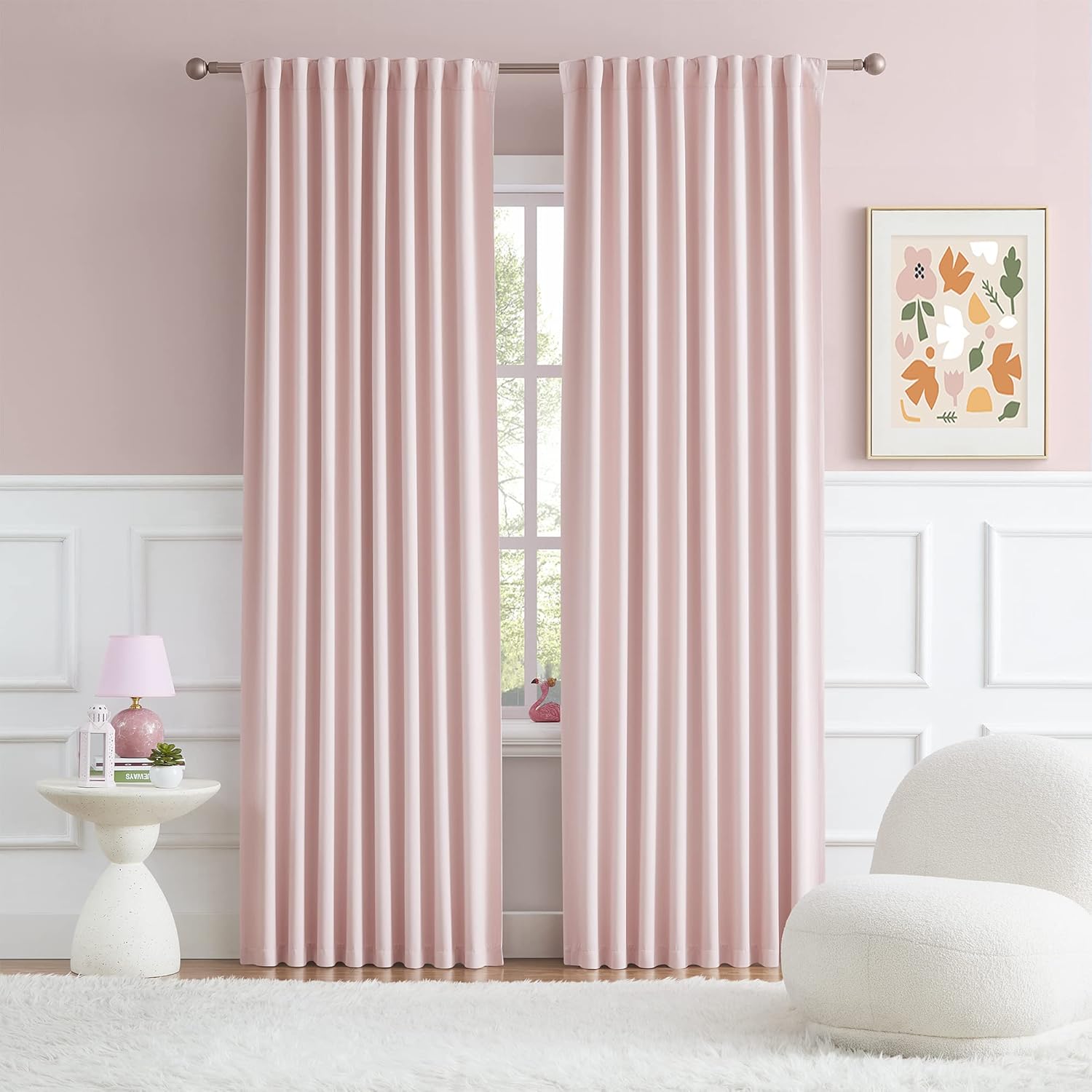DUALIFE DUALIFE Cute Pink Room Darkening Curtains 90 Inches Long Rose Blush Blackout Drapes for Girls Bedroom Nursery 52 by 90 Inch 2 Panels