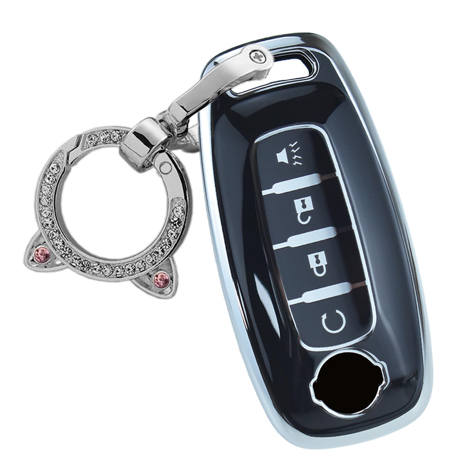 ontto 4-Button Key Fob Bag with Keychain Compatible with Nissan 2023 X-Trial Kicks Rouge Pathfinder Car Key Pod Case Intelligent Smart Remote Key