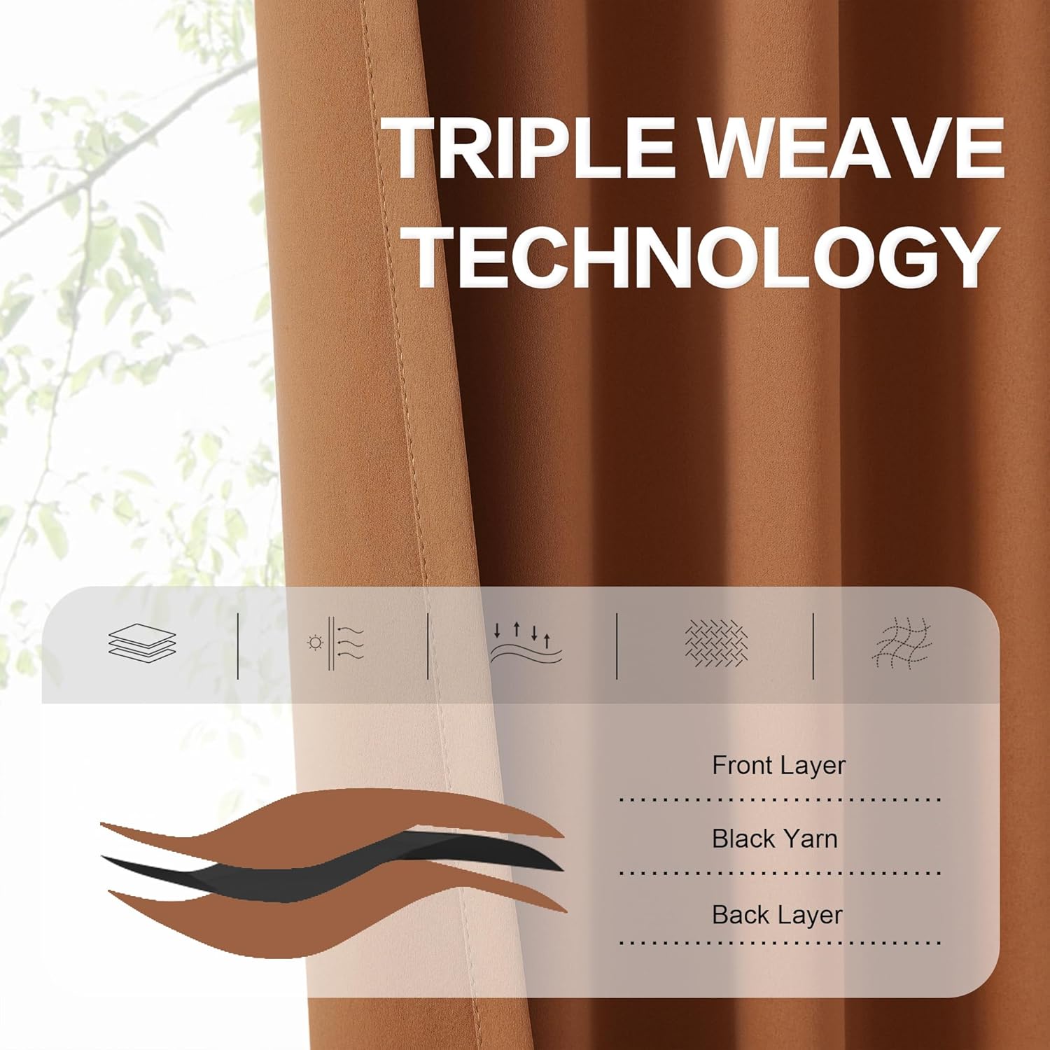 DUALIFE DUALIFE 102 Inch Room Darkening Curtains Set of 2 Back Tab Rod Pocket Panels for Living Room Golden Oak Brown Orange 52W x 102L Inch - View 4 of 9