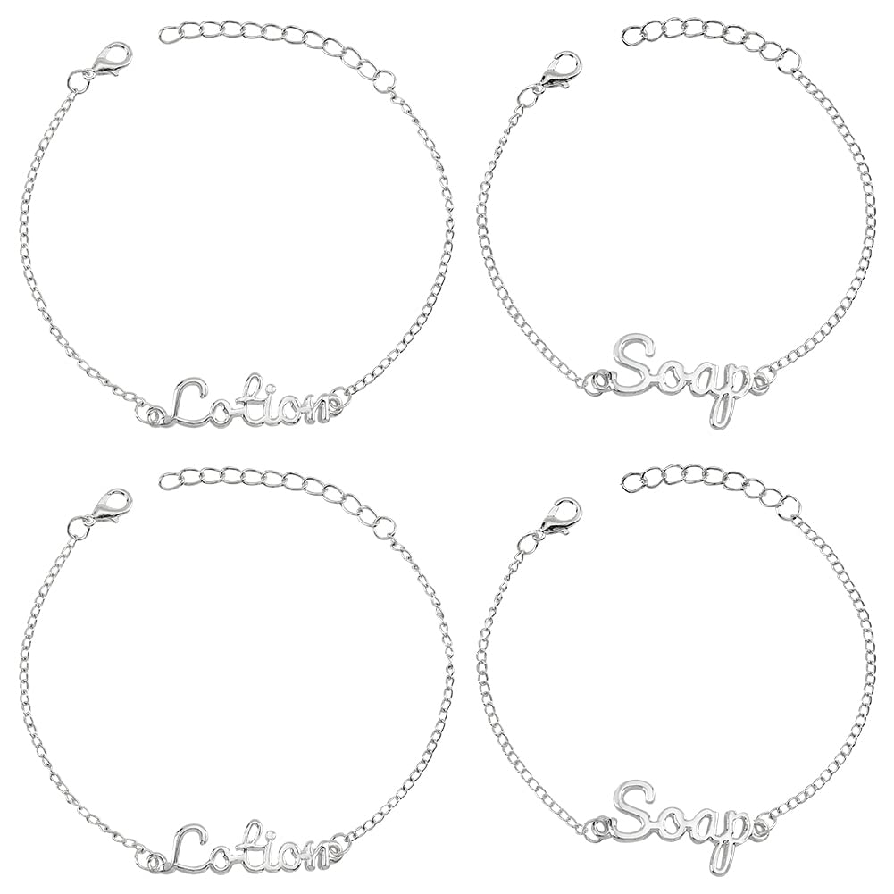 OLYCRAFT 8Pcs Soap and Lotion Label Tags With Chains - Alloy Dish and Hand Soap Bottle Tags for Bathroom Kitchen Farmhouse Vintage Rustic Decor -