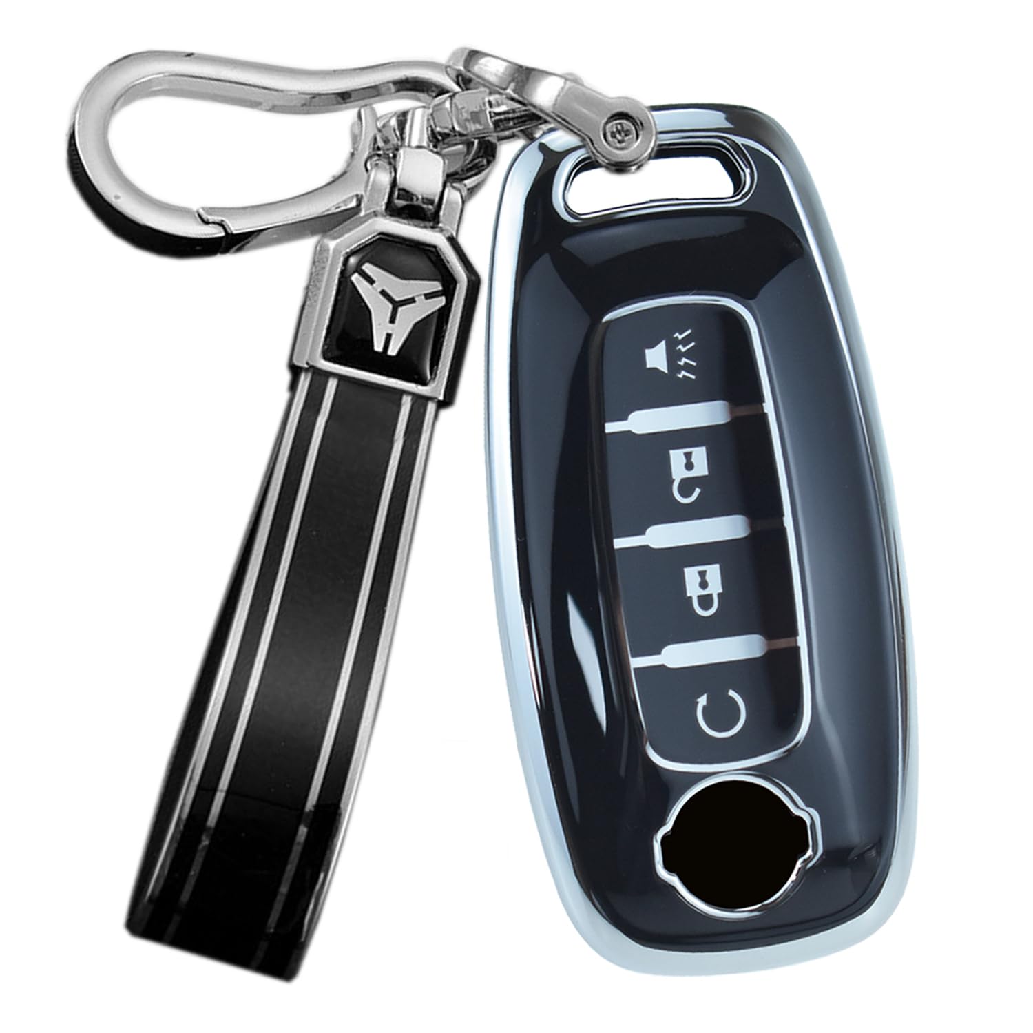 ontto 4-Button Key Fob Protector with Keychain Compatible with Nissan 2023 X-Trial Kicks Rouge Pathfinder Car Key Sleeve Intelligent Smart Remote Key
