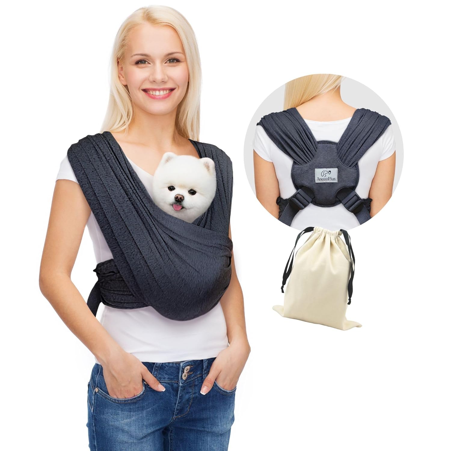 AnccoPlus AnccoPlus Dog Carrier for Small Dogs Front Facing Adjustable Soft Cotton Safe Hands Free Charcoal Black - View 8 of 9